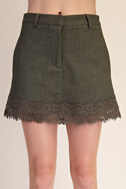 Lace Denim Shorts With Lace