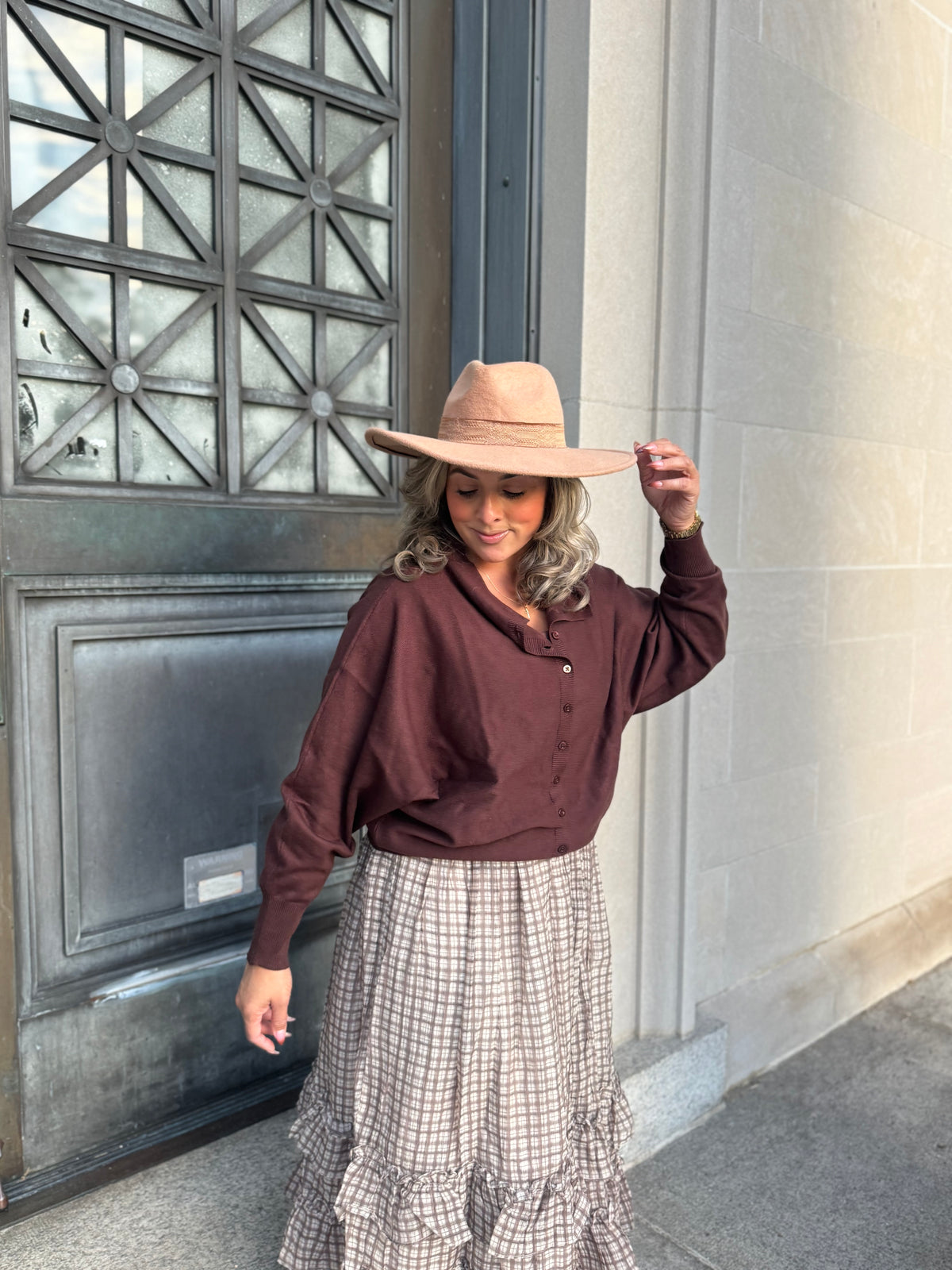 Dark Chocolate Boat Neck Cardigan Sweater