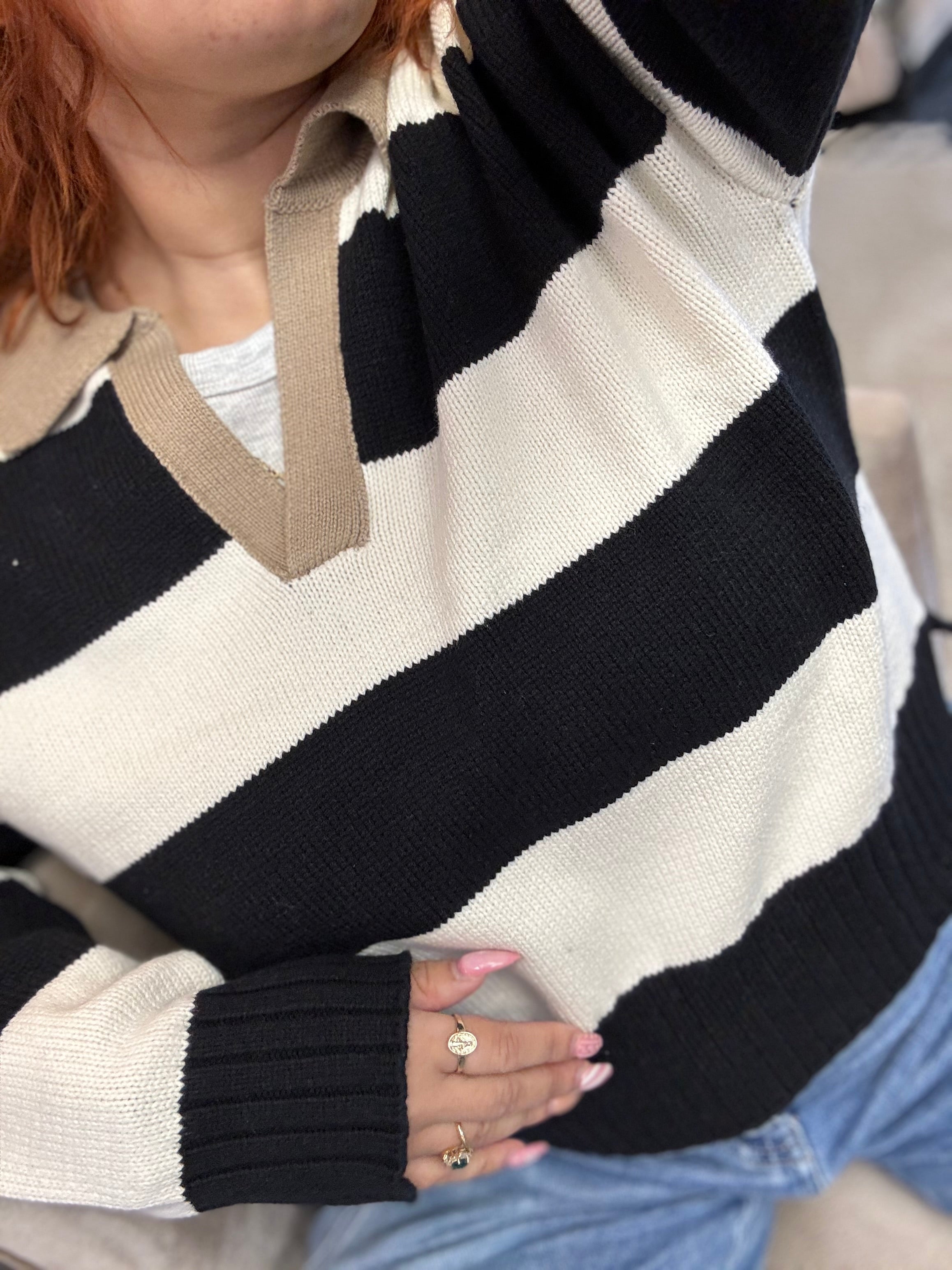 Stripped Polo Sweater