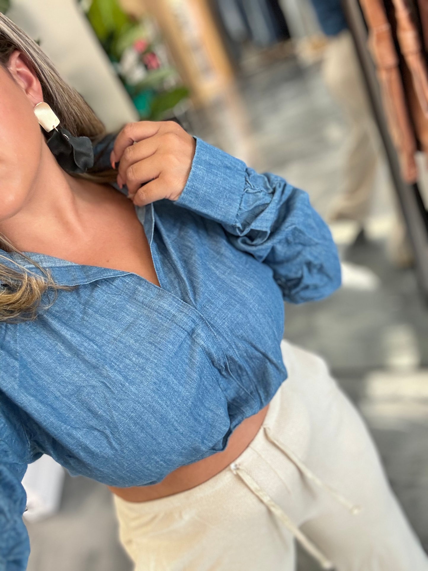 Elastic denim top