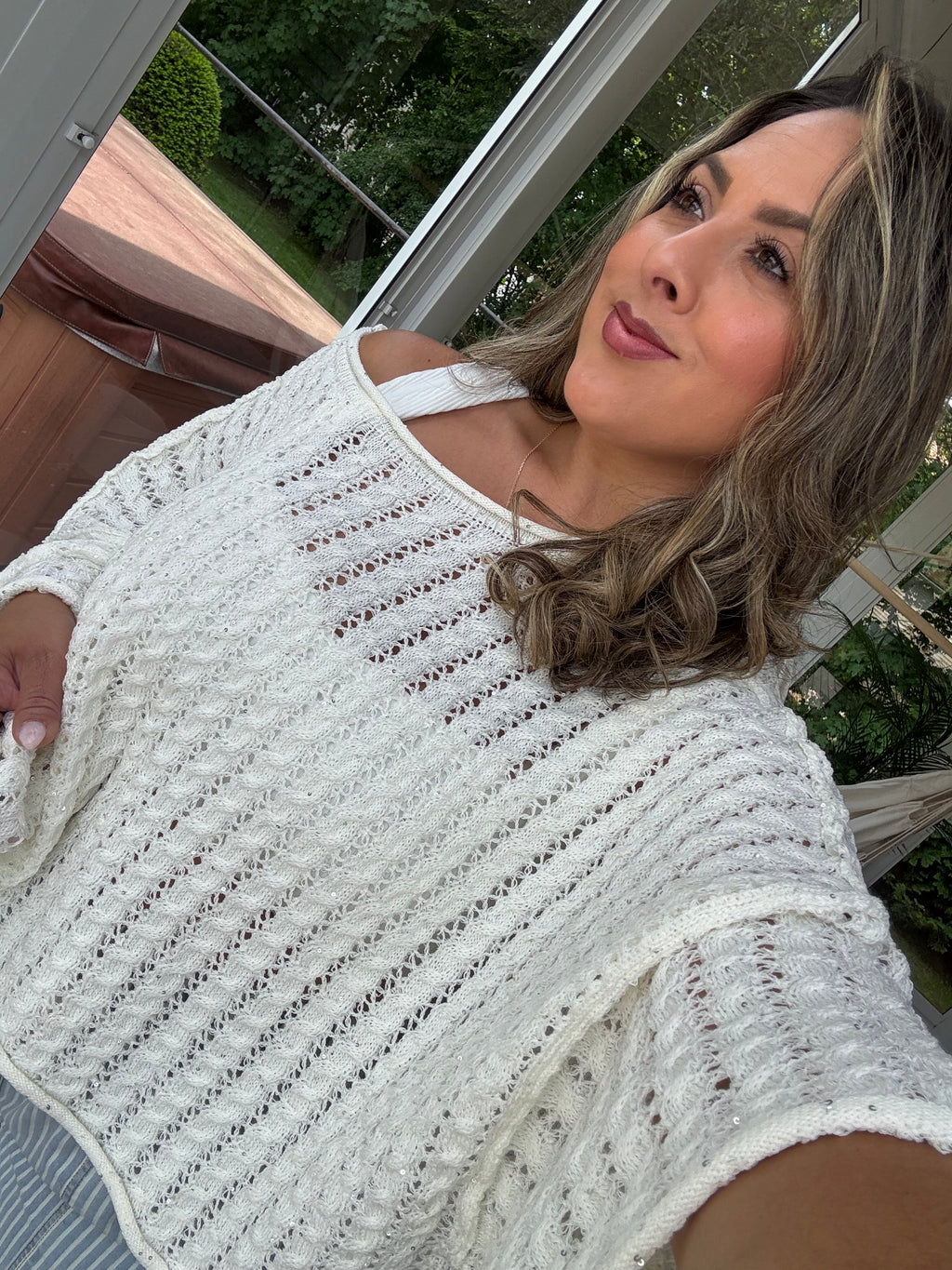 White Crochet Oversized Top