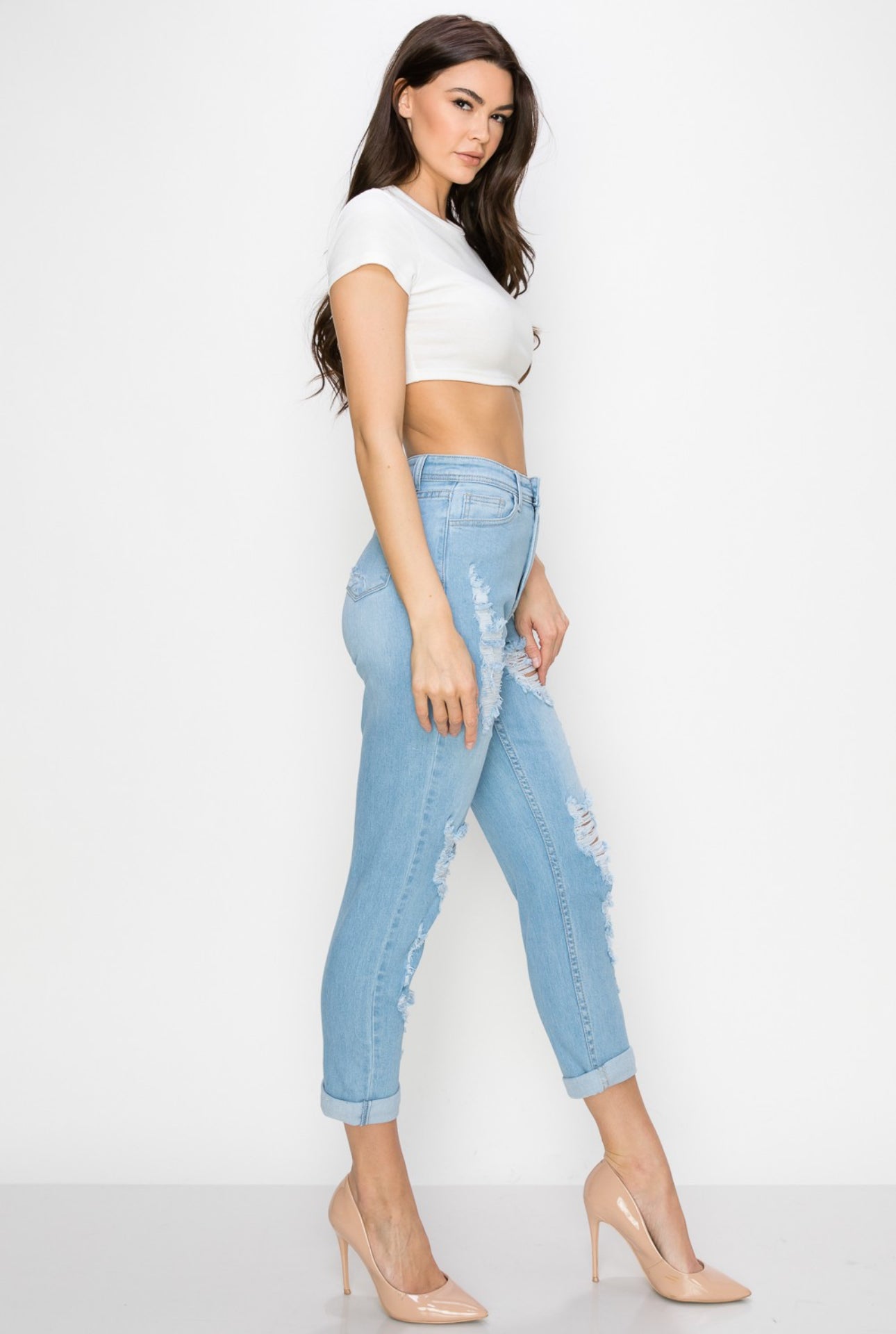 High waisted stretchy mom jeans