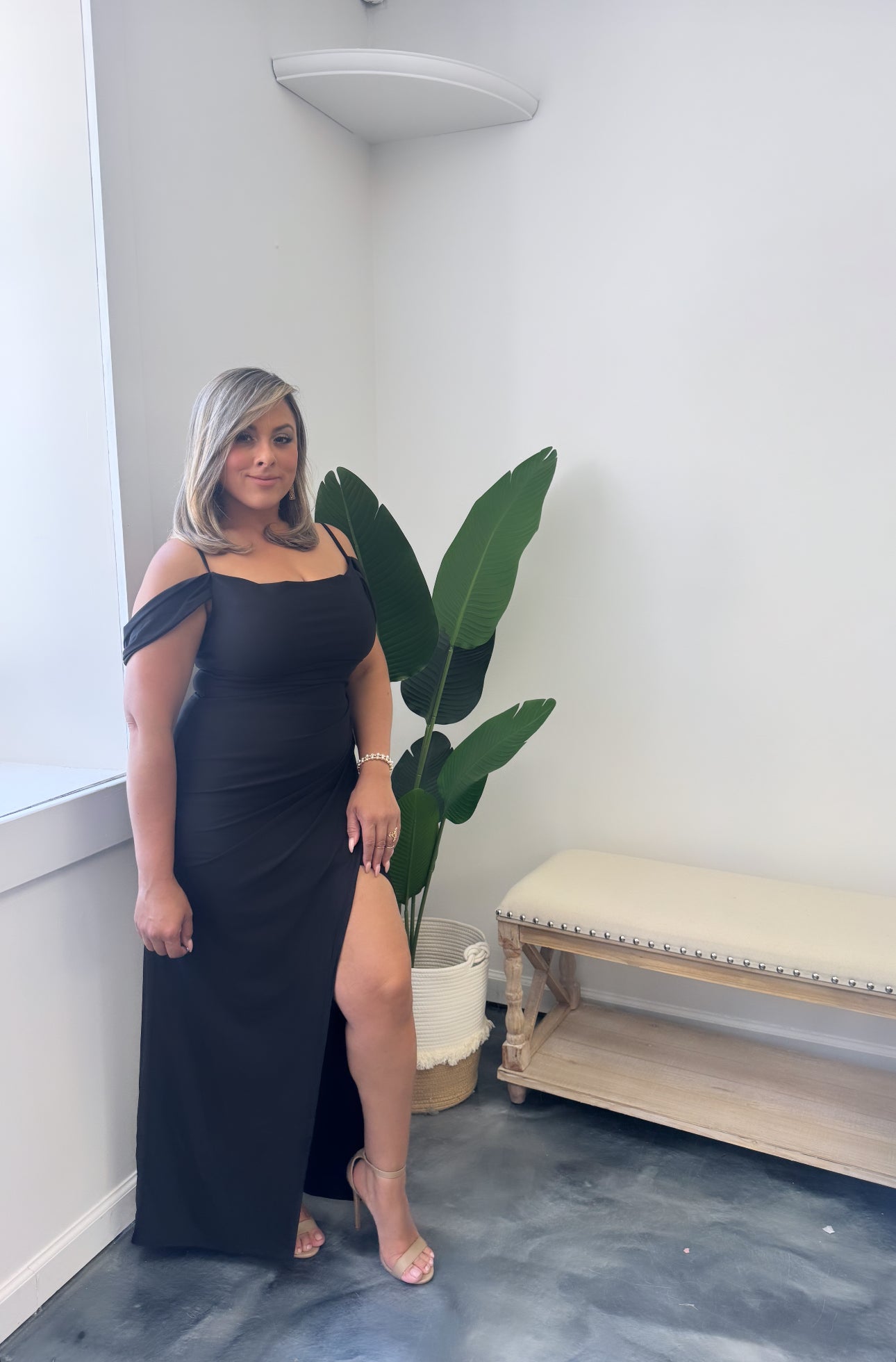Off Shoulder Slitted Maxi Dress