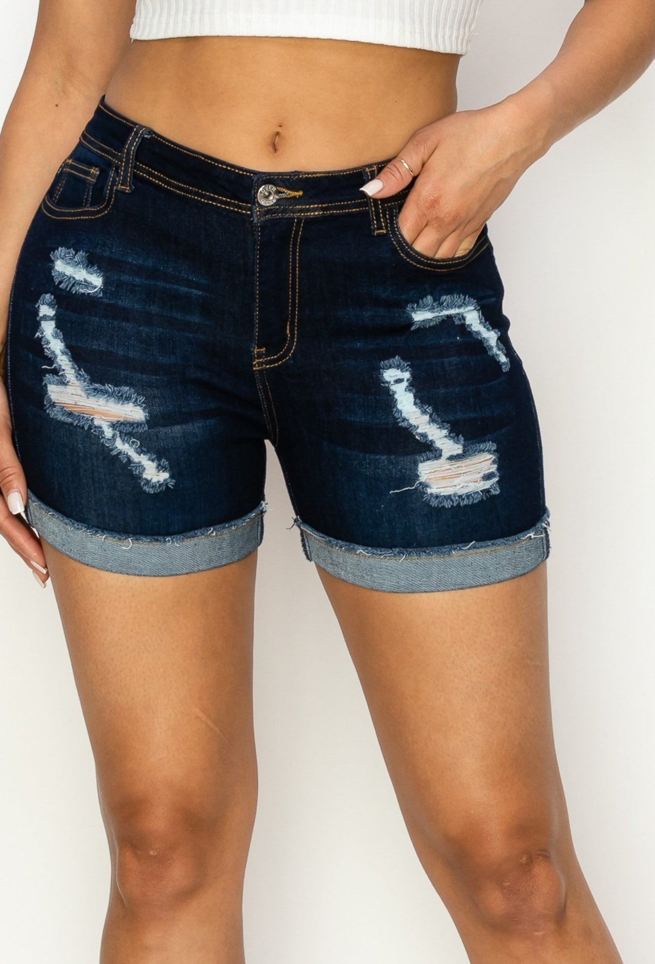 High waisted super stretchy denim shorts