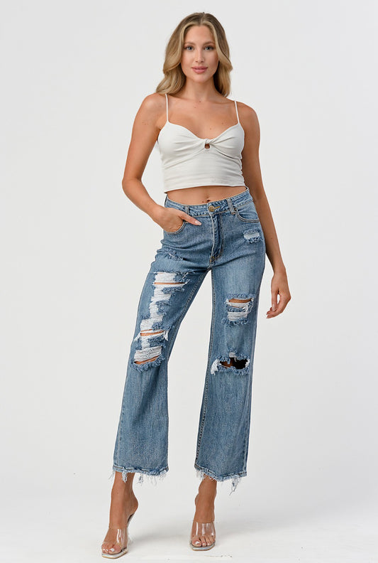 High waisted wide leg capri