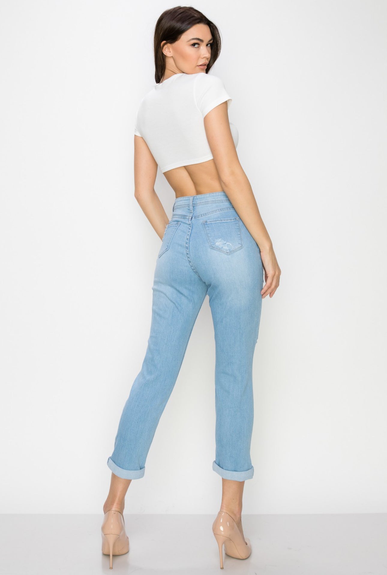 Mom shops jeans stretchy