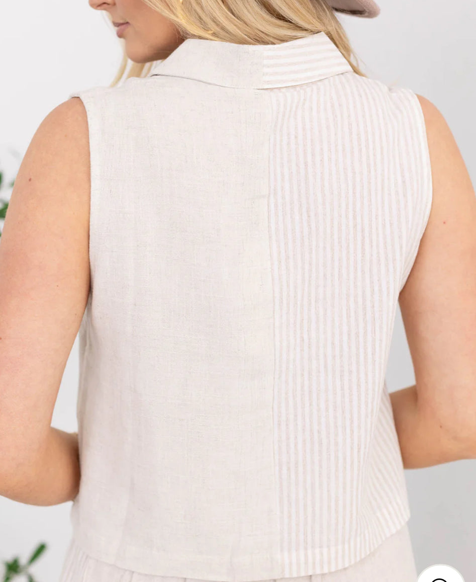 Colorblock linen blend top