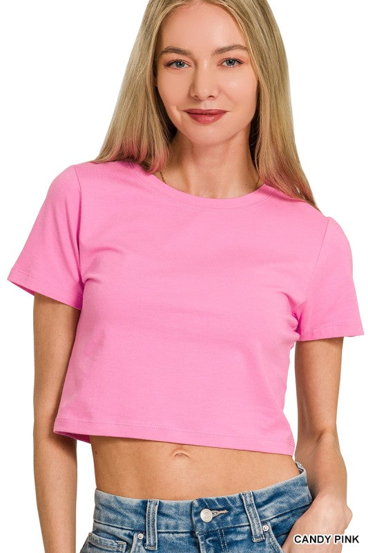 Short Sleeve Round Neck Cropped Top