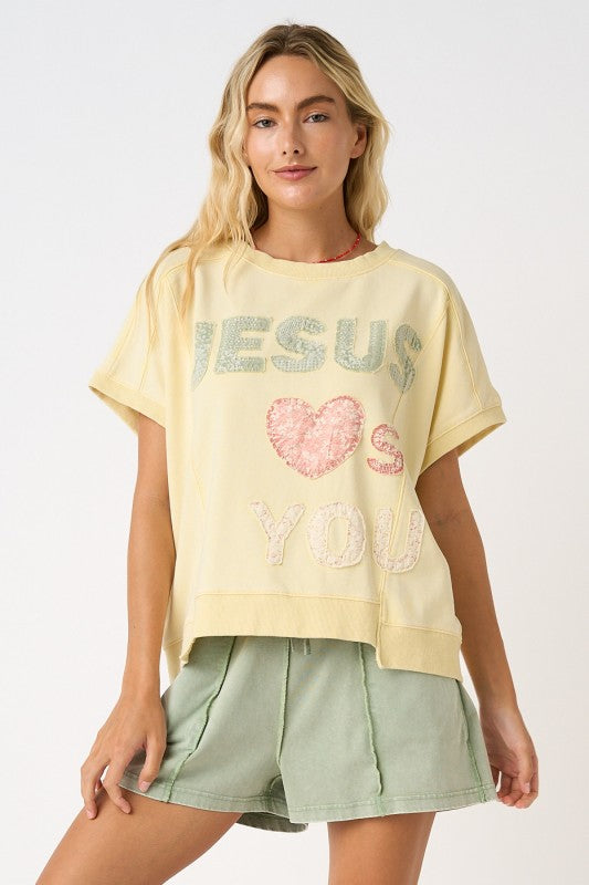 Jesus Loves You Patchwork Oversized Top