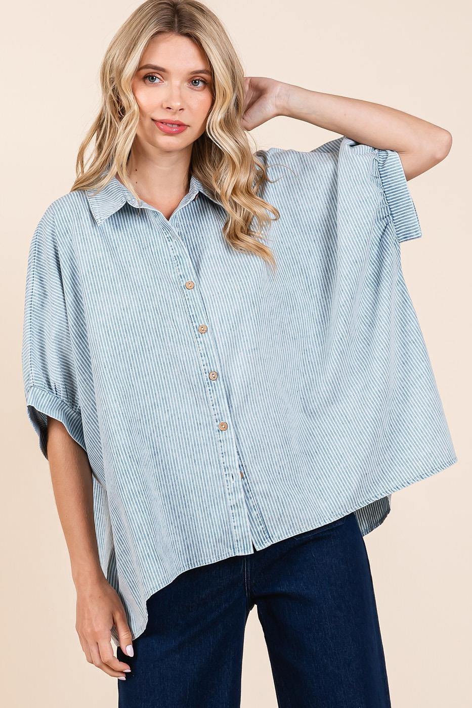 Stripped Oversized Denim Top