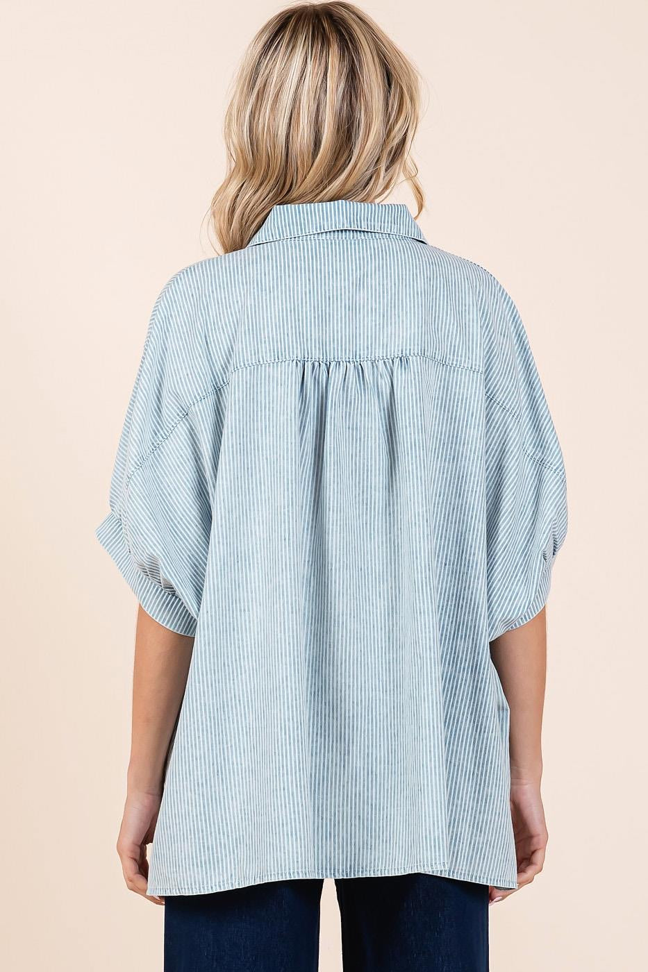 Stripped Oversized Denim Top