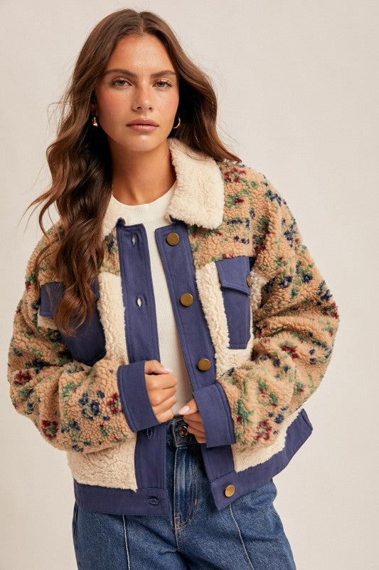 Fuzzy Floral Oversized Jacket