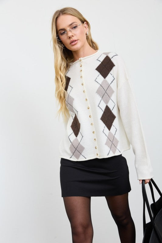 Mock Neck Button Down Cardigan