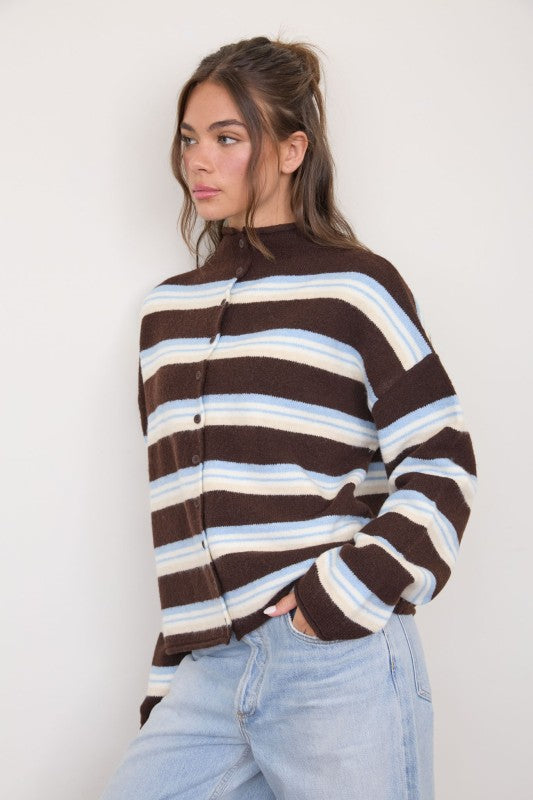 Multi Color Stripped Mock Neck Sweater