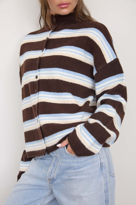 Multi Color Stripped Mock Neck Sweater