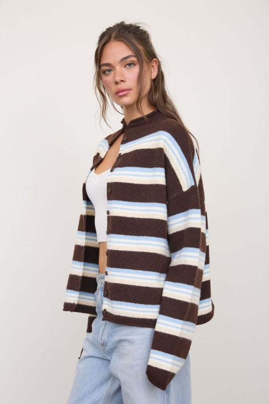 Multi Color Stripped Mock Neck Sweater