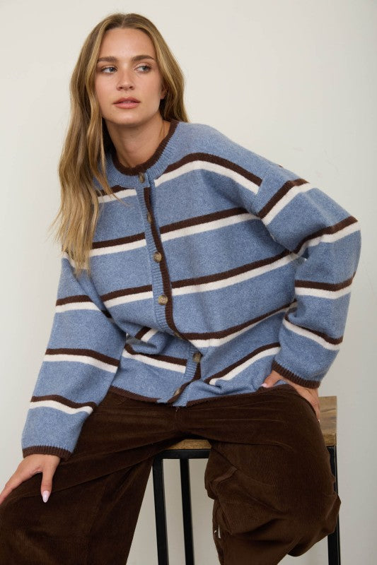 Stripped Multi Oversized Ice Blue Sweater