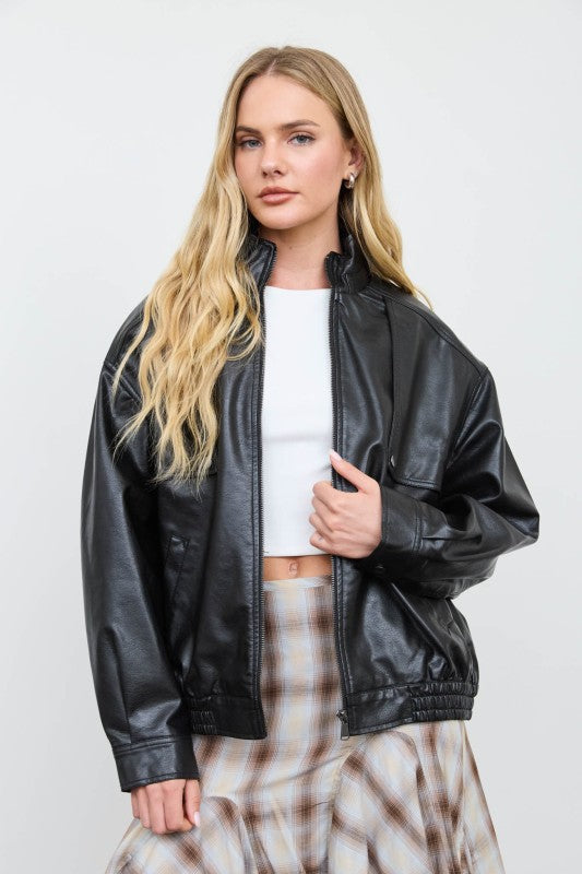 Faux Oversized Leather Jacket