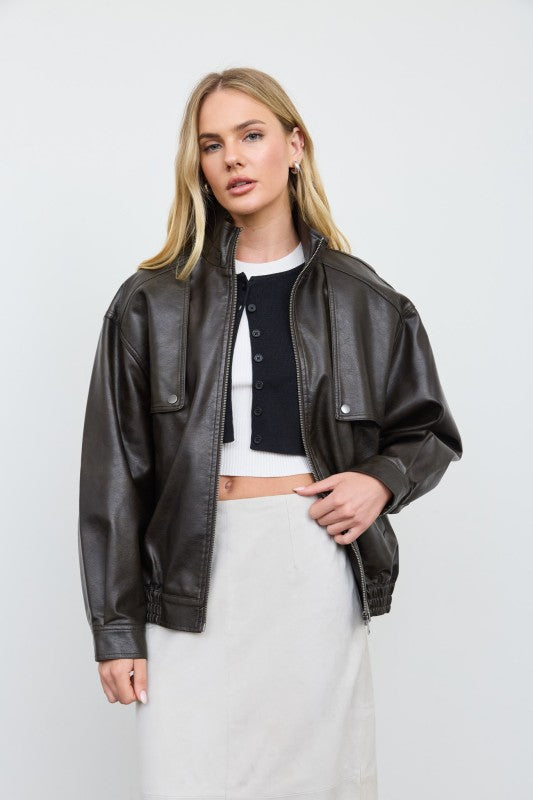 Faux Oversized Leather Jacket
