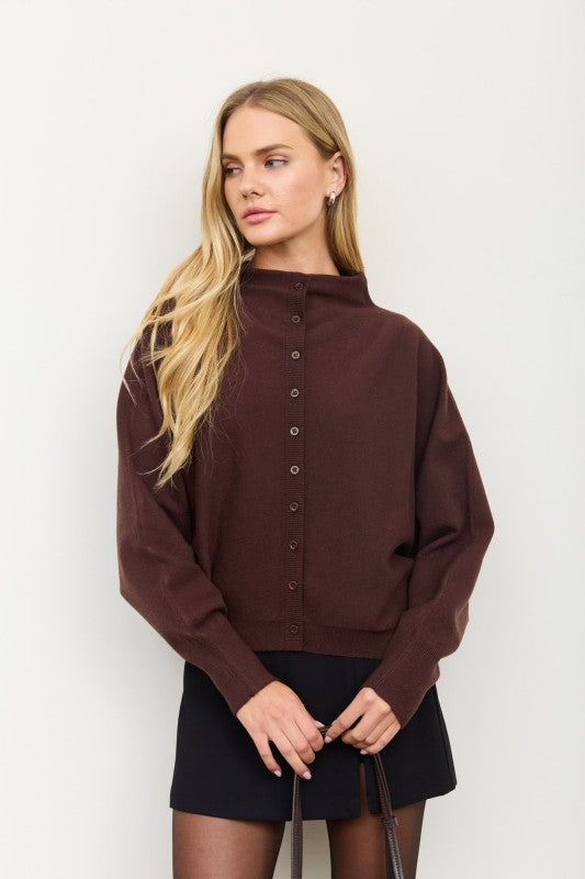 Dark Chocolate Boat Neck Cardigan Sweater