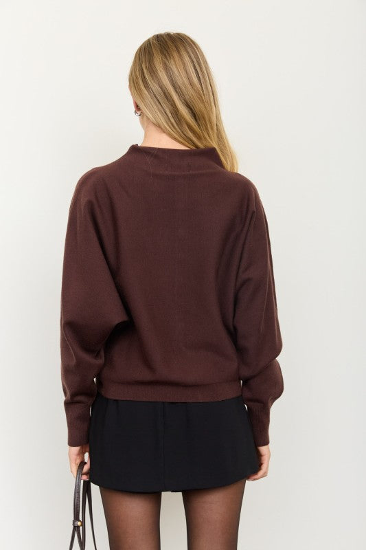 Dark Chocolate Boat Neck Cardigan Sweater