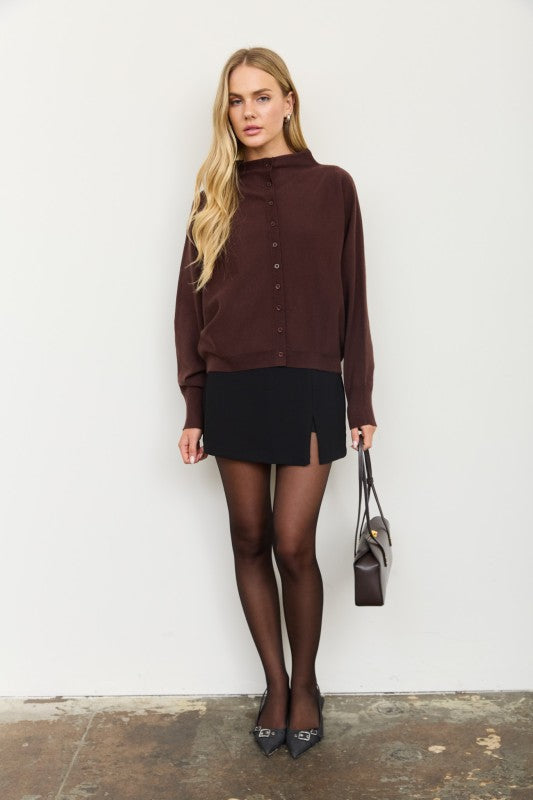 Dark Chocolate Boat Neck Cardigan Sweater