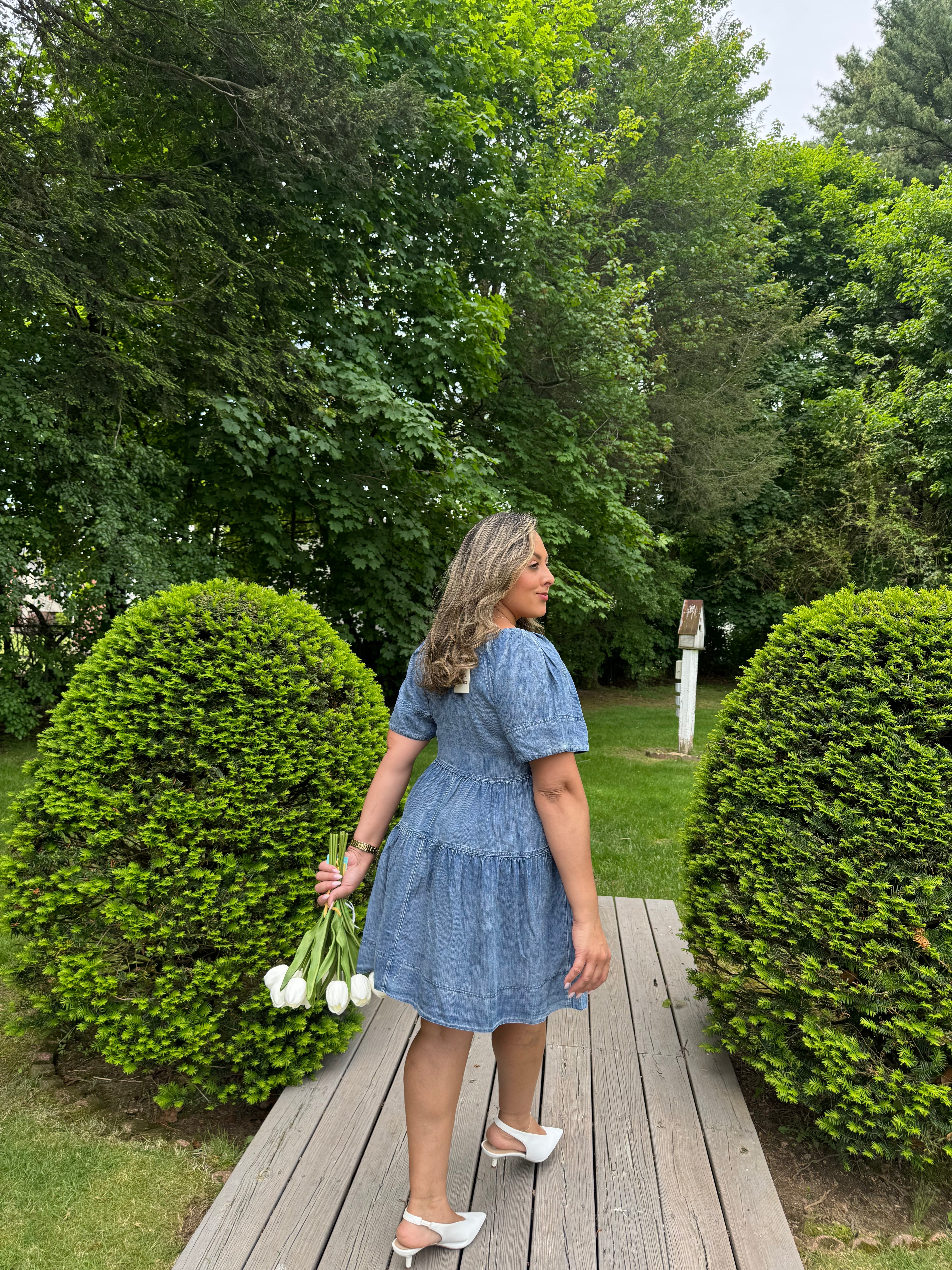 Flowy Vneck Denim Dress