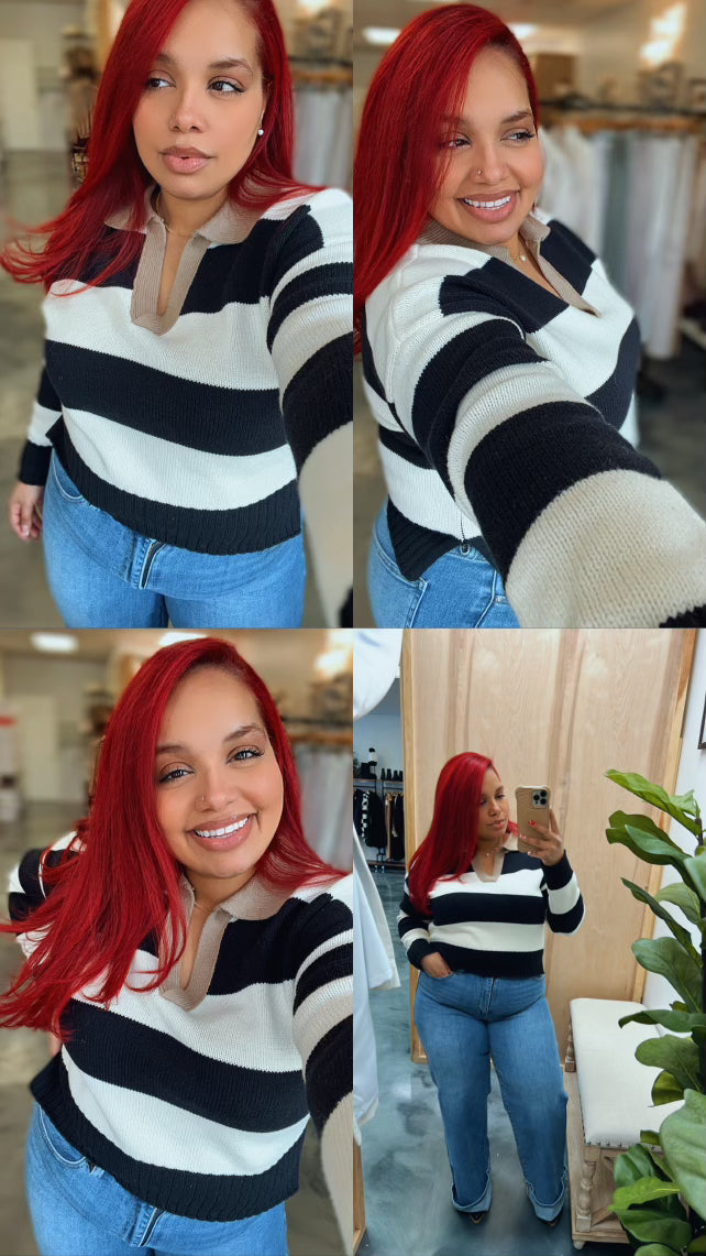 Stripped Polo Sweater