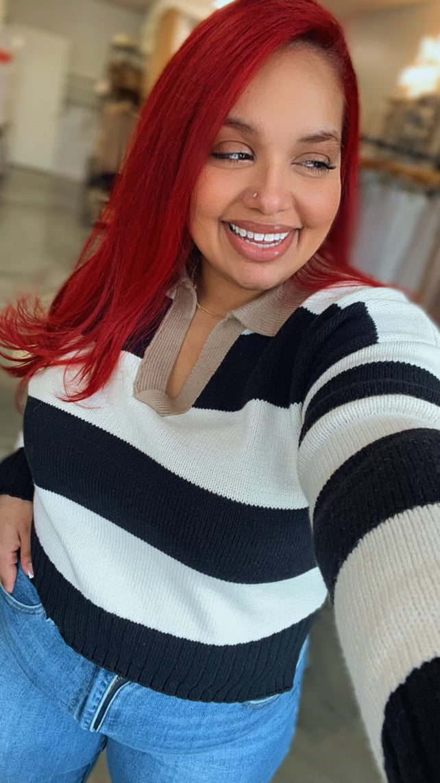 Stripped Polo Sweater