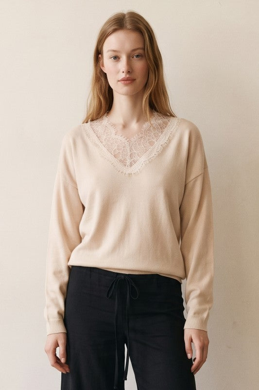 Lace Knit Vneck Sweater