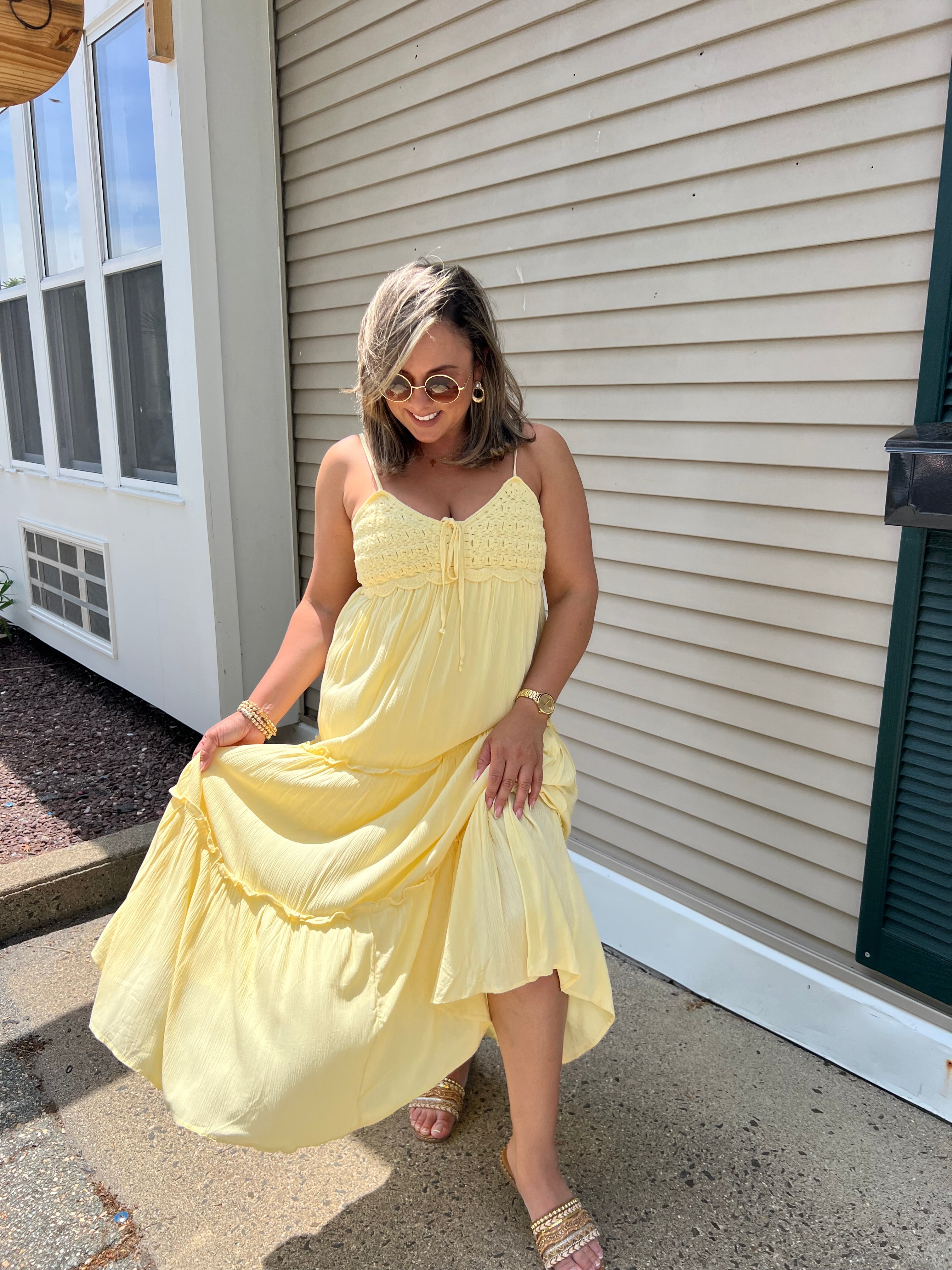 Yellow Crochet Maxi Dress