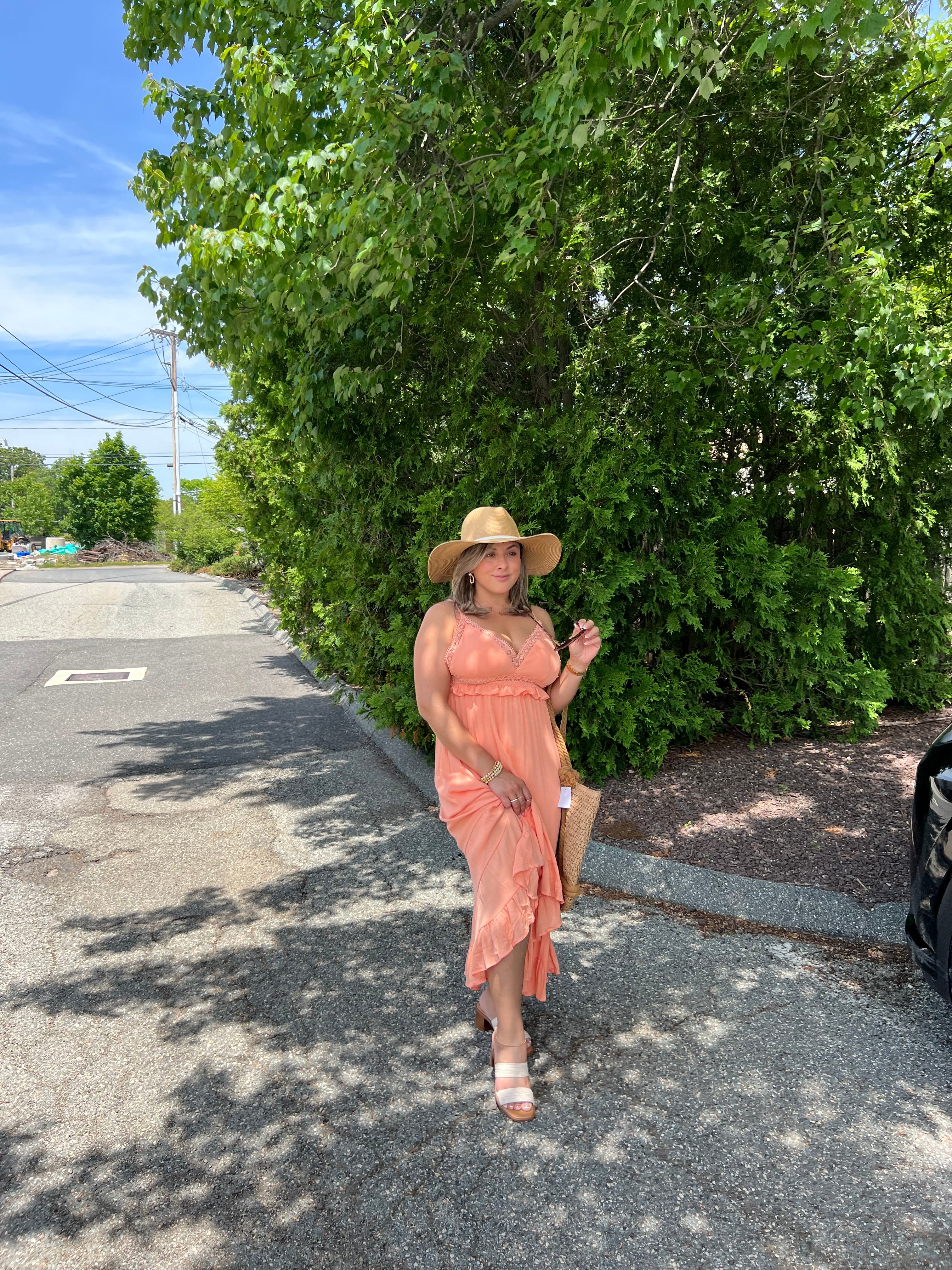 Coral Eyelet Maxi Dress