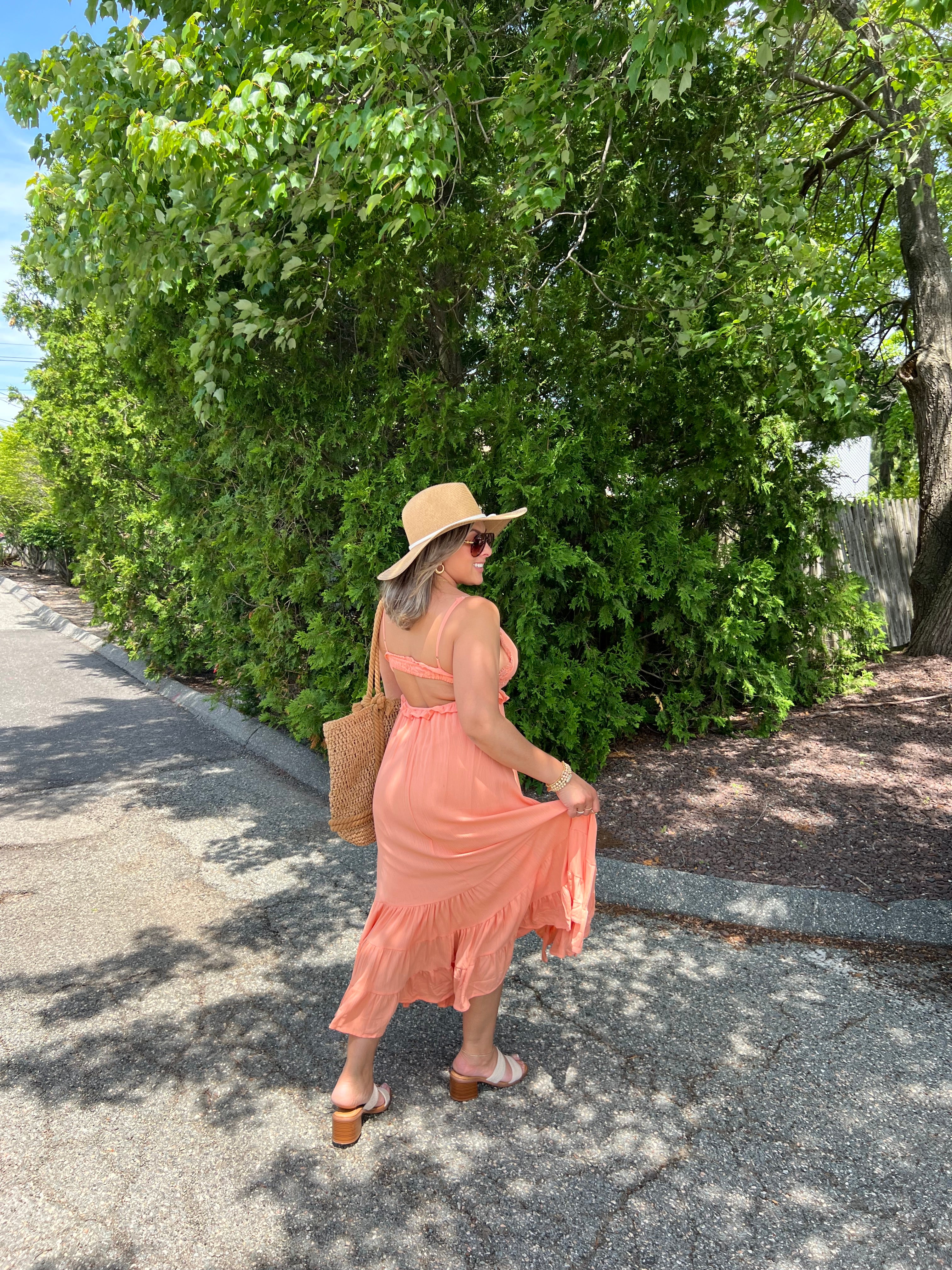 Coral Eyelet Maxi Dress