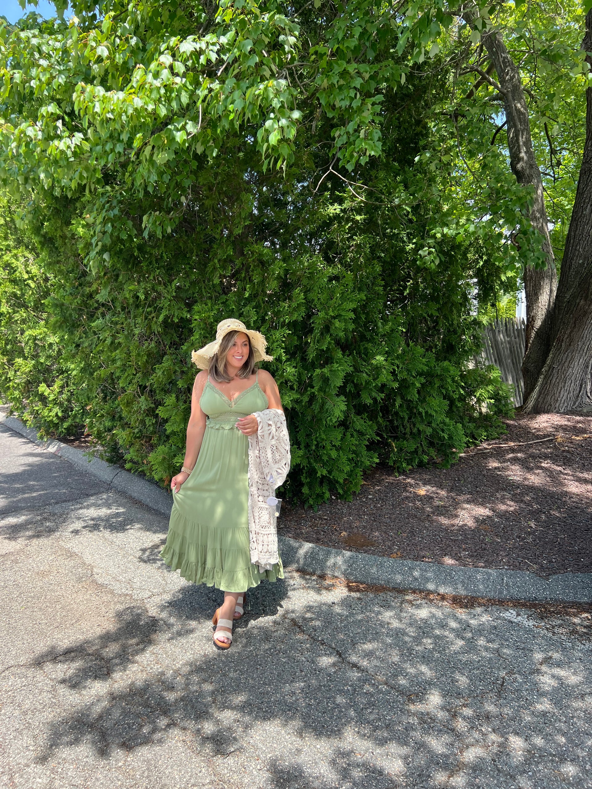 Green Eyelet Maxi Dress Medium