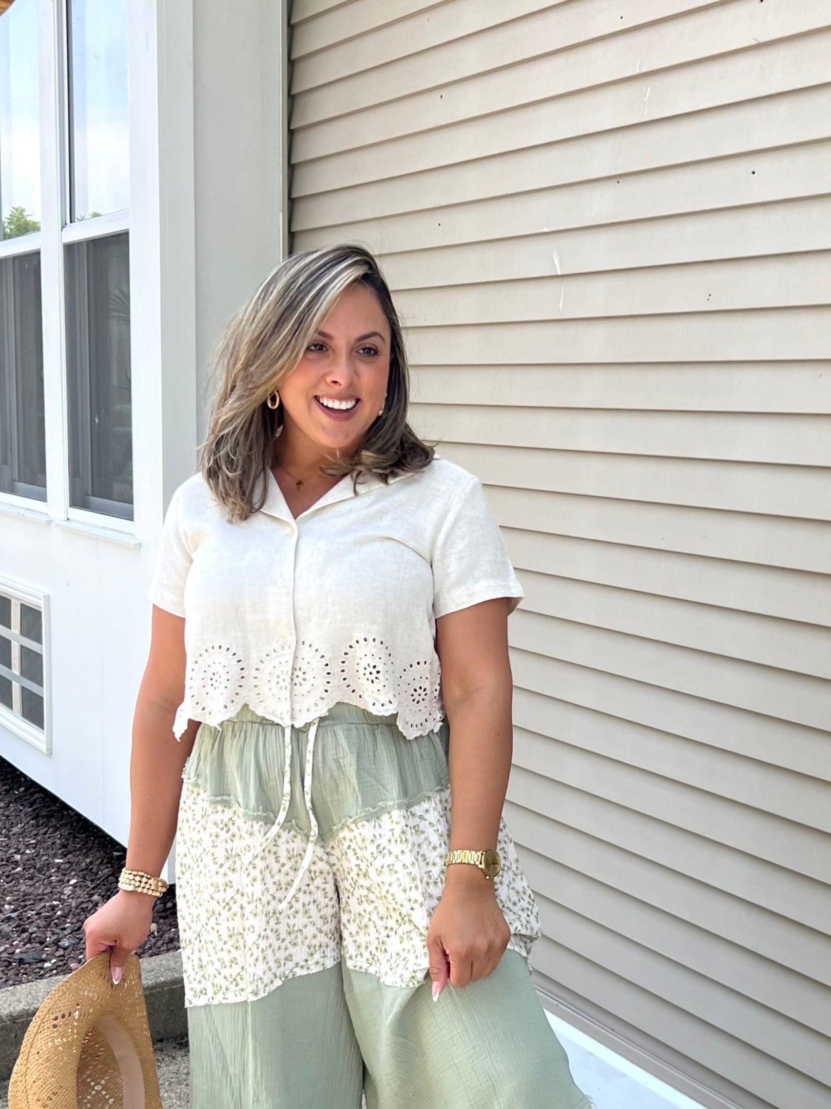 Beige Eyelet Top