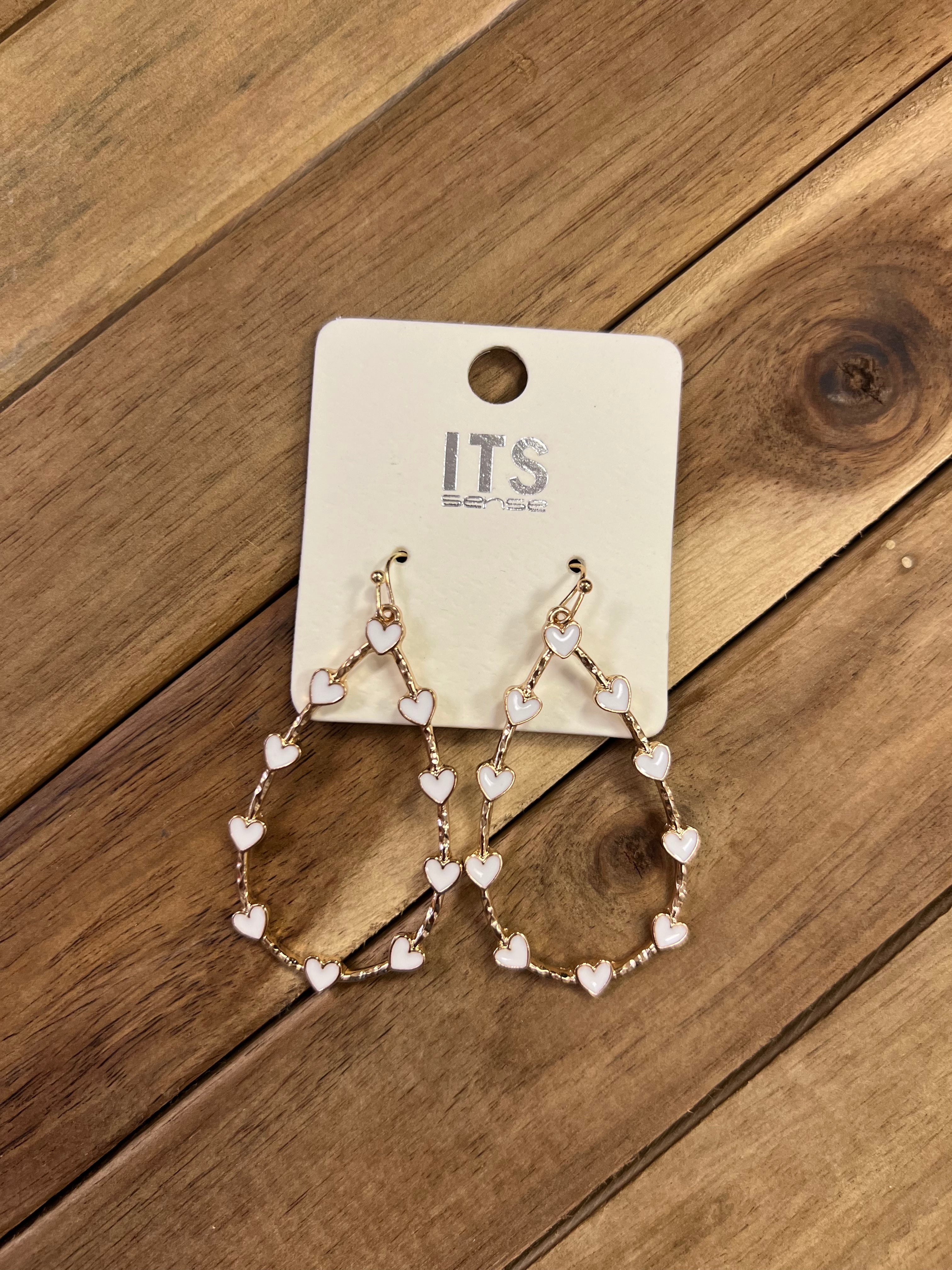 White Heart Earrings