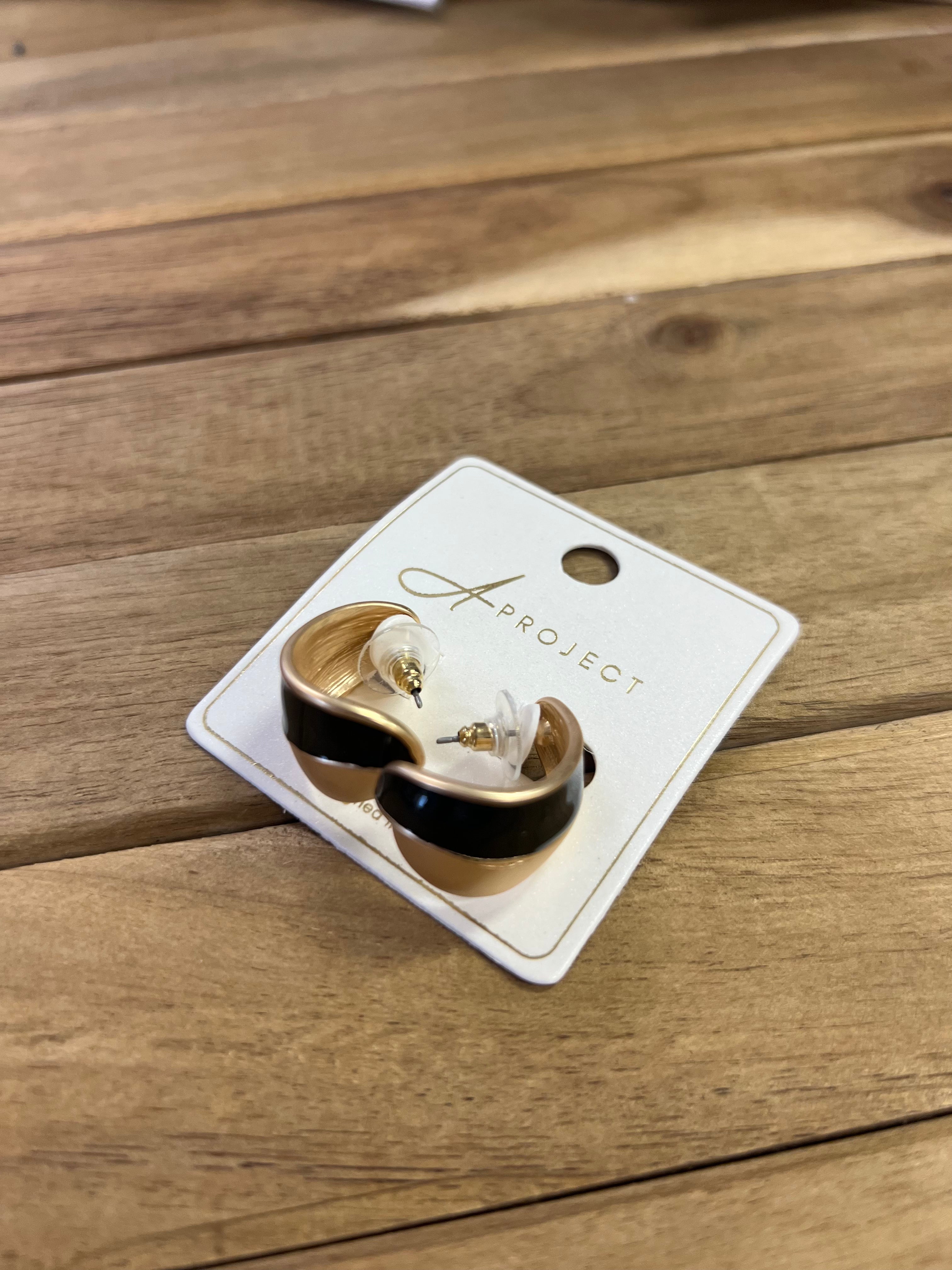 Black & Gold Mini Hoop Earrings