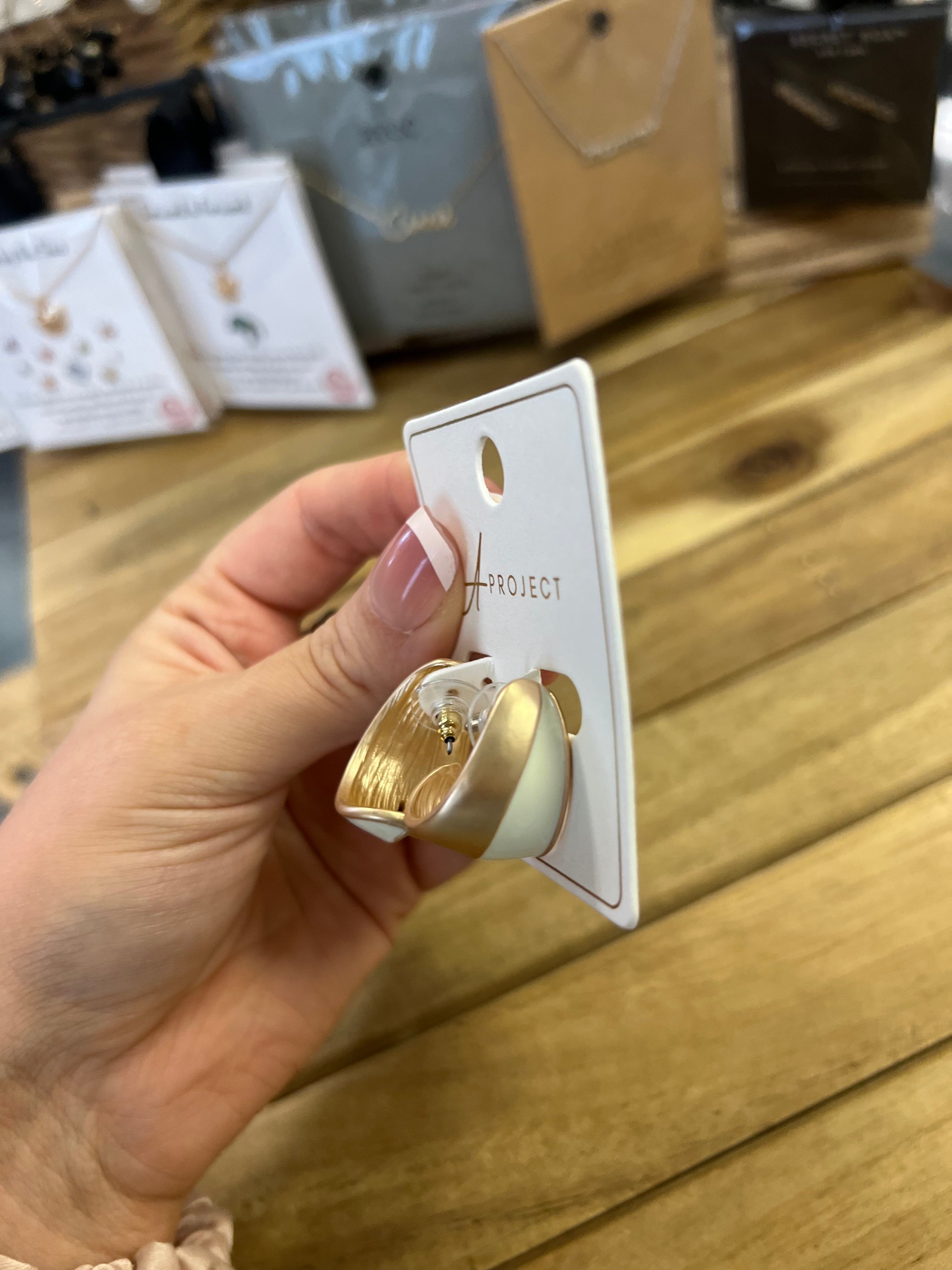 White & Gold Mini Hoop Earrings