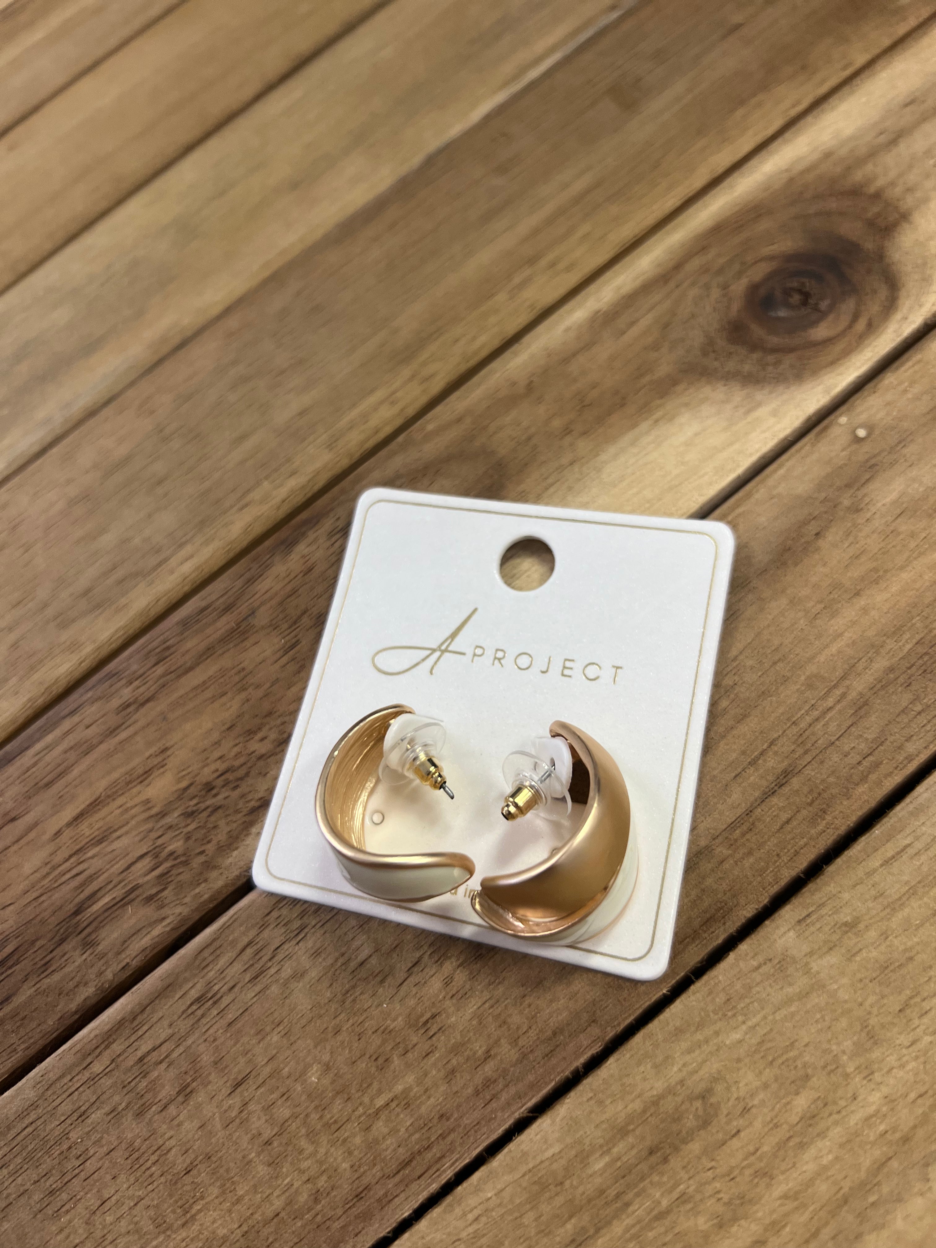 White & Gold Mini Hoop Earrings