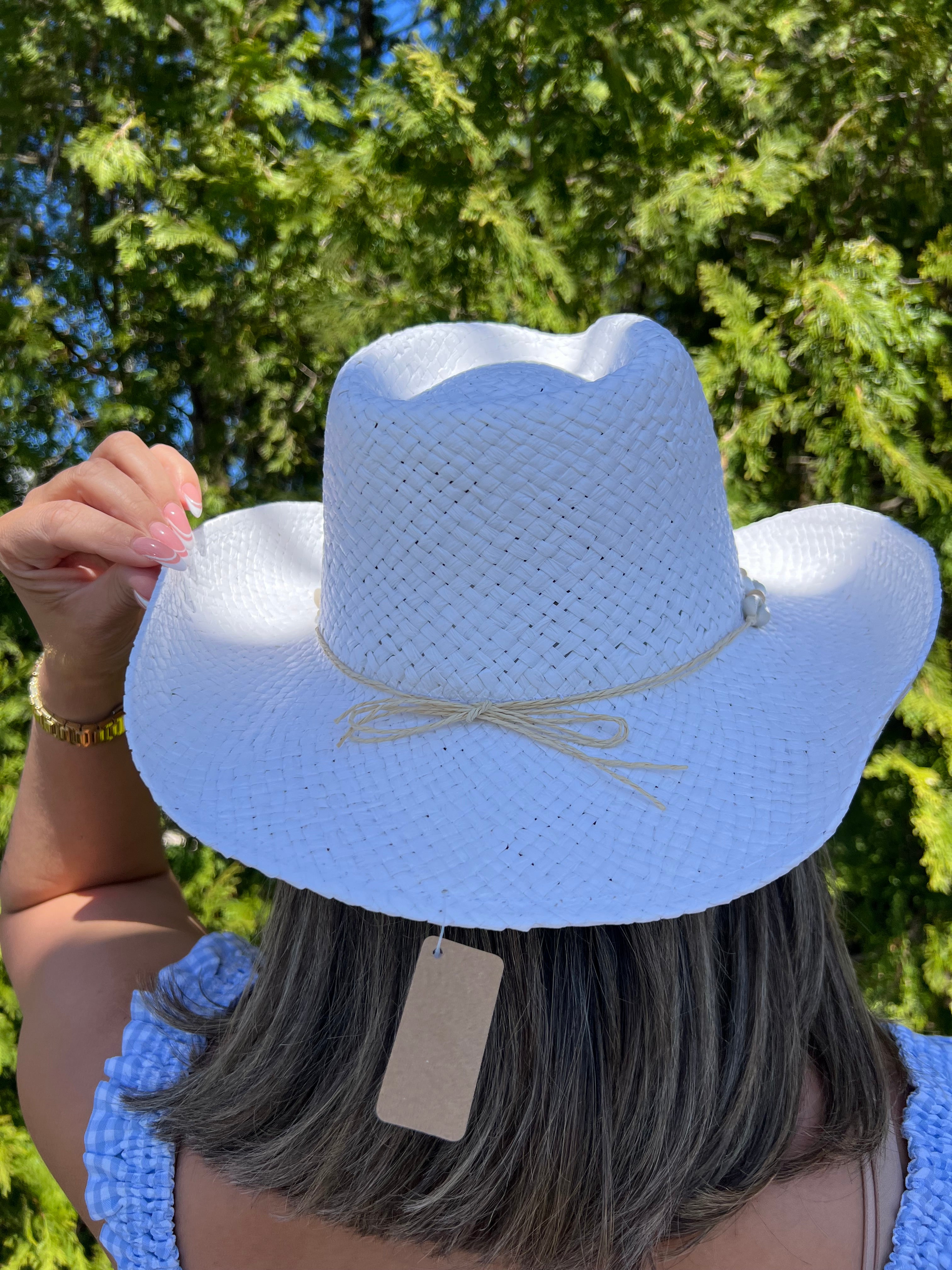 White Cowgirl Hat with Seashells