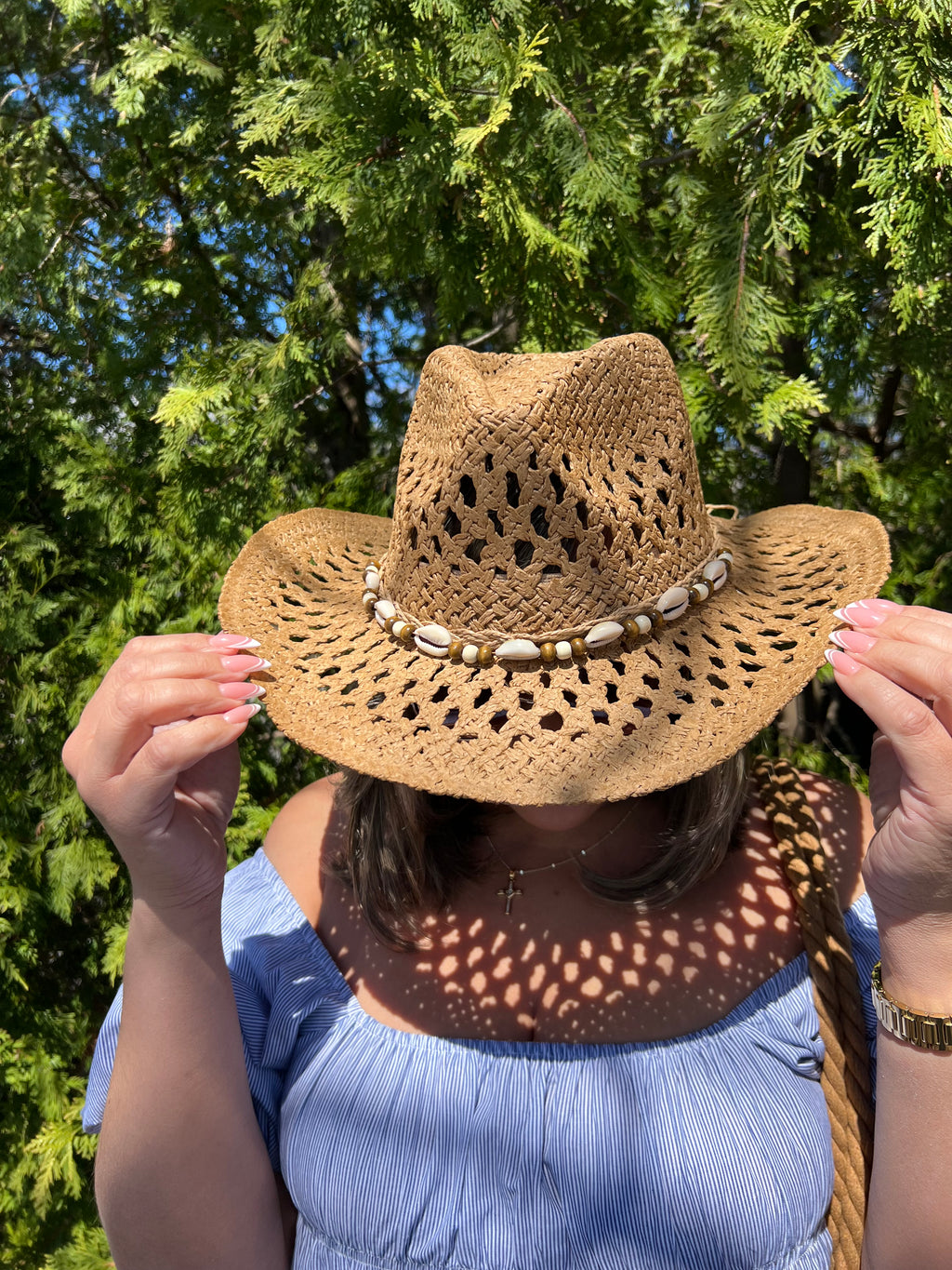Tan Cowgirl Hat with Seashells
