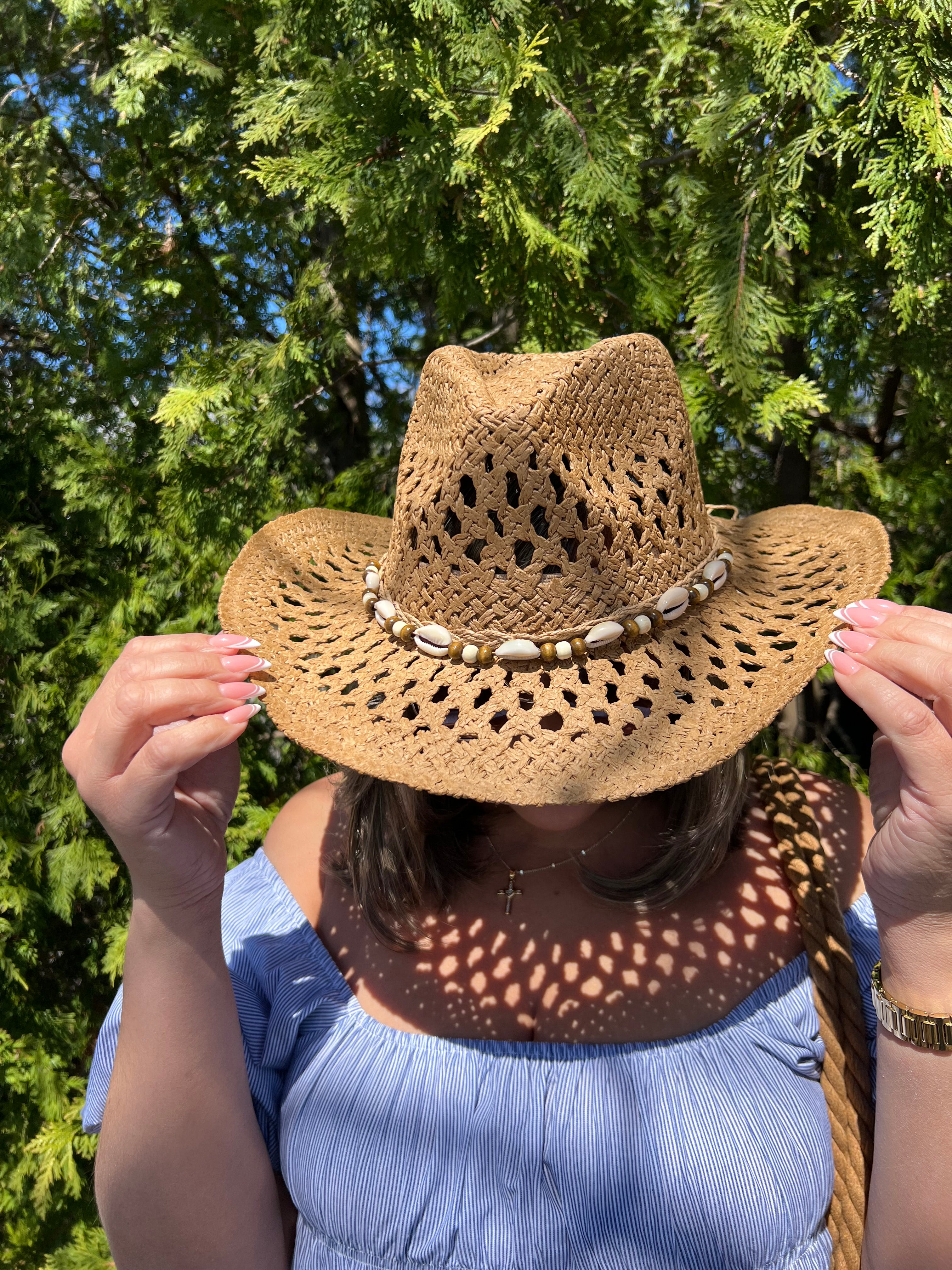 Tan Cowgirl Hat with Seashells