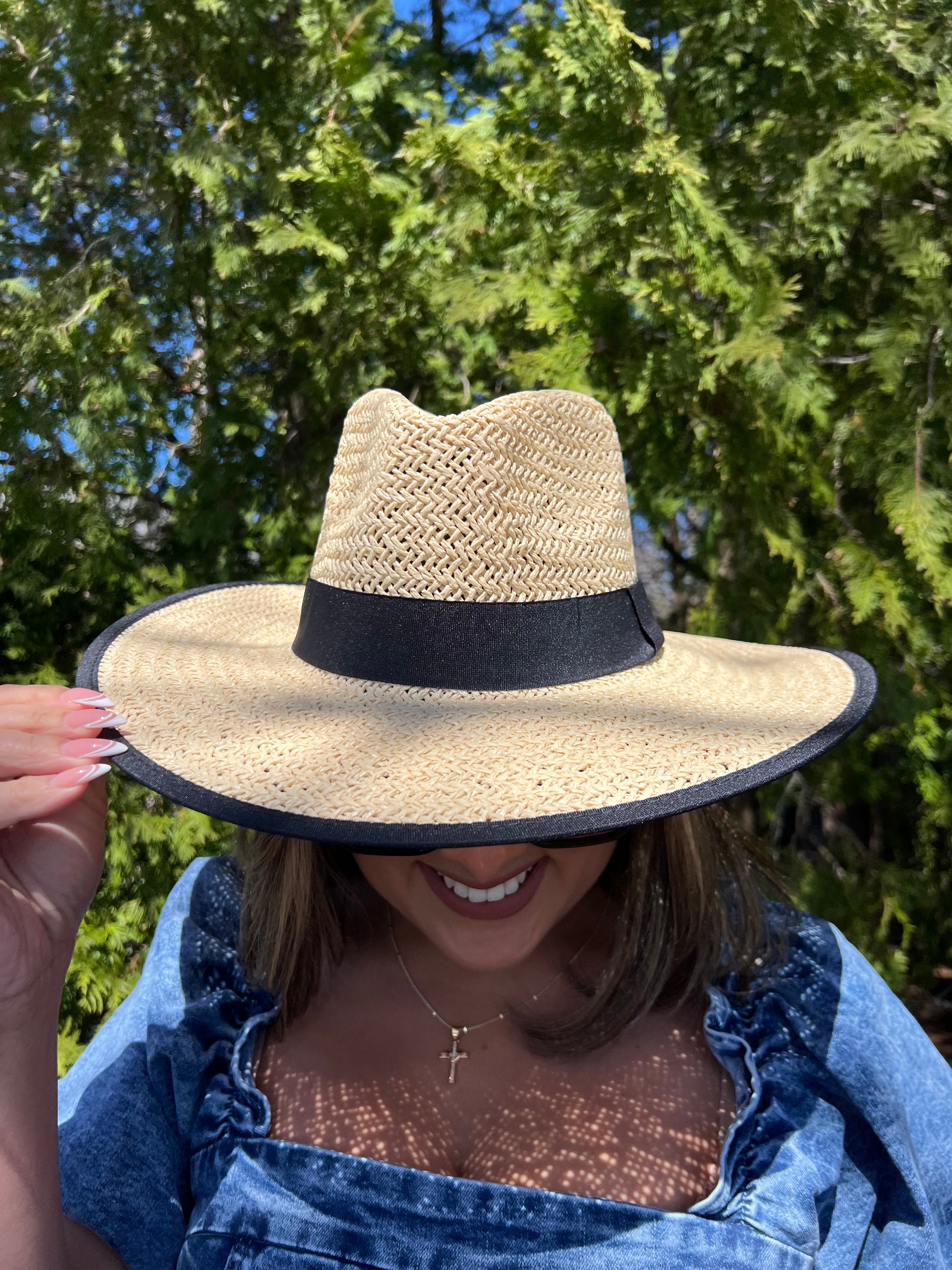 Tan Wicker Hat with Black Rim