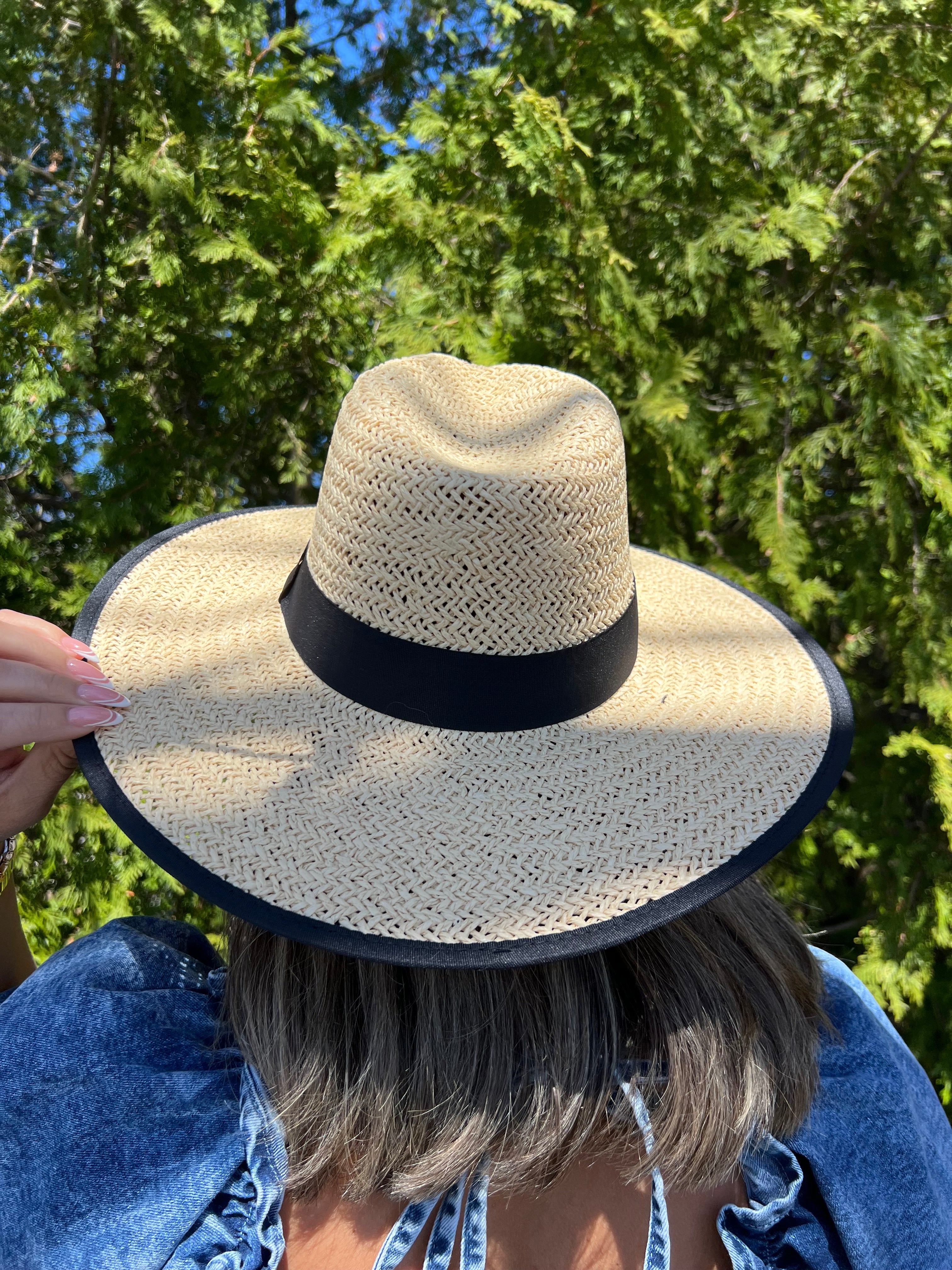 Tan Wicker Hat with Black Rim