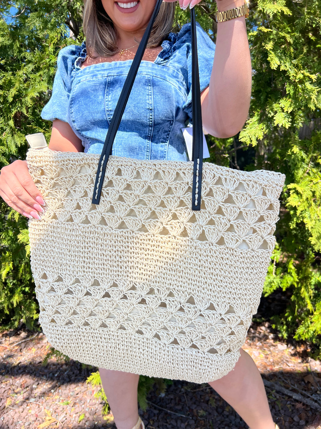 Light Tan Shoulder Bag with Black Strap