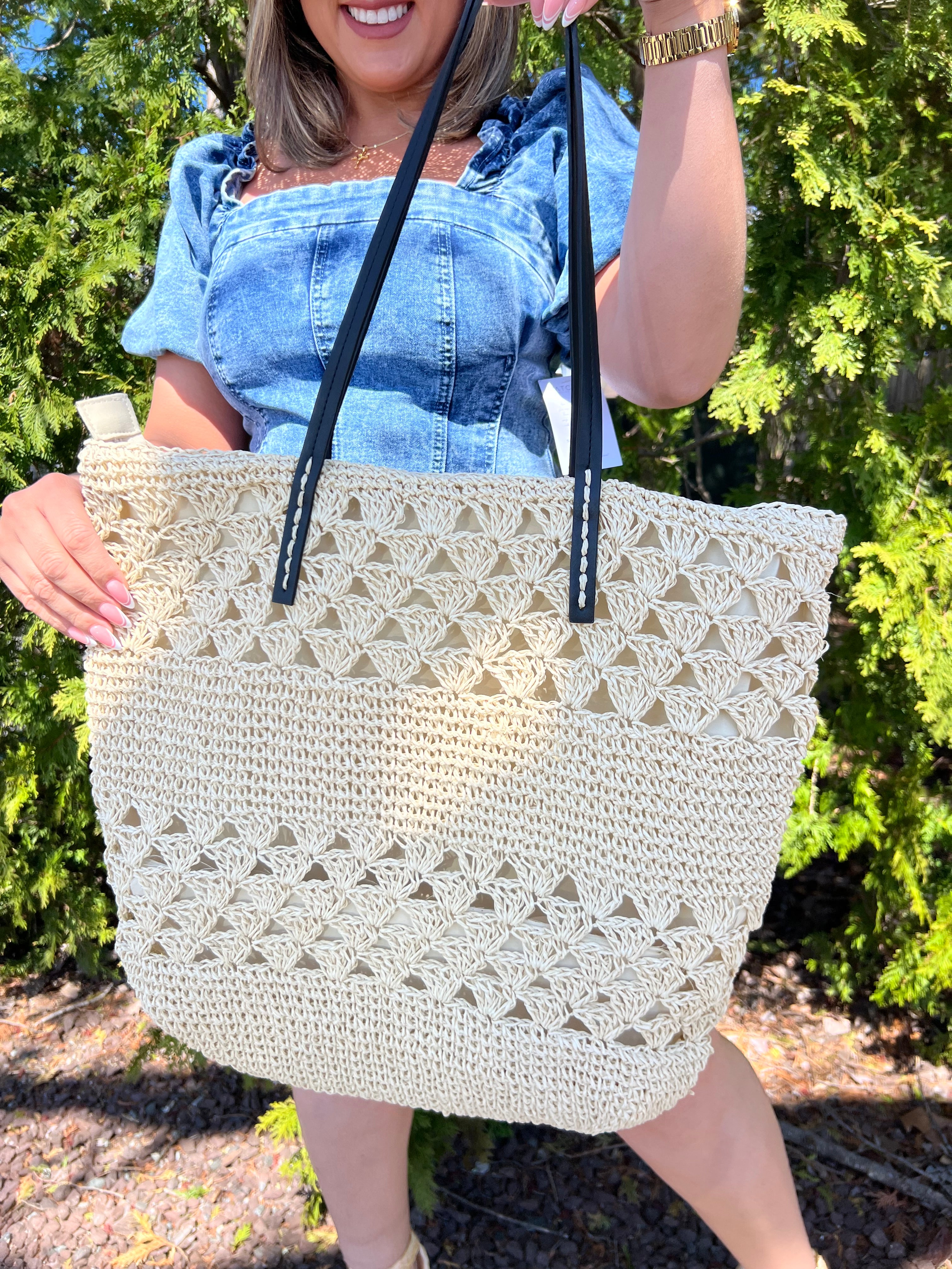 Light Tan Shoulder Bag with Black Strap