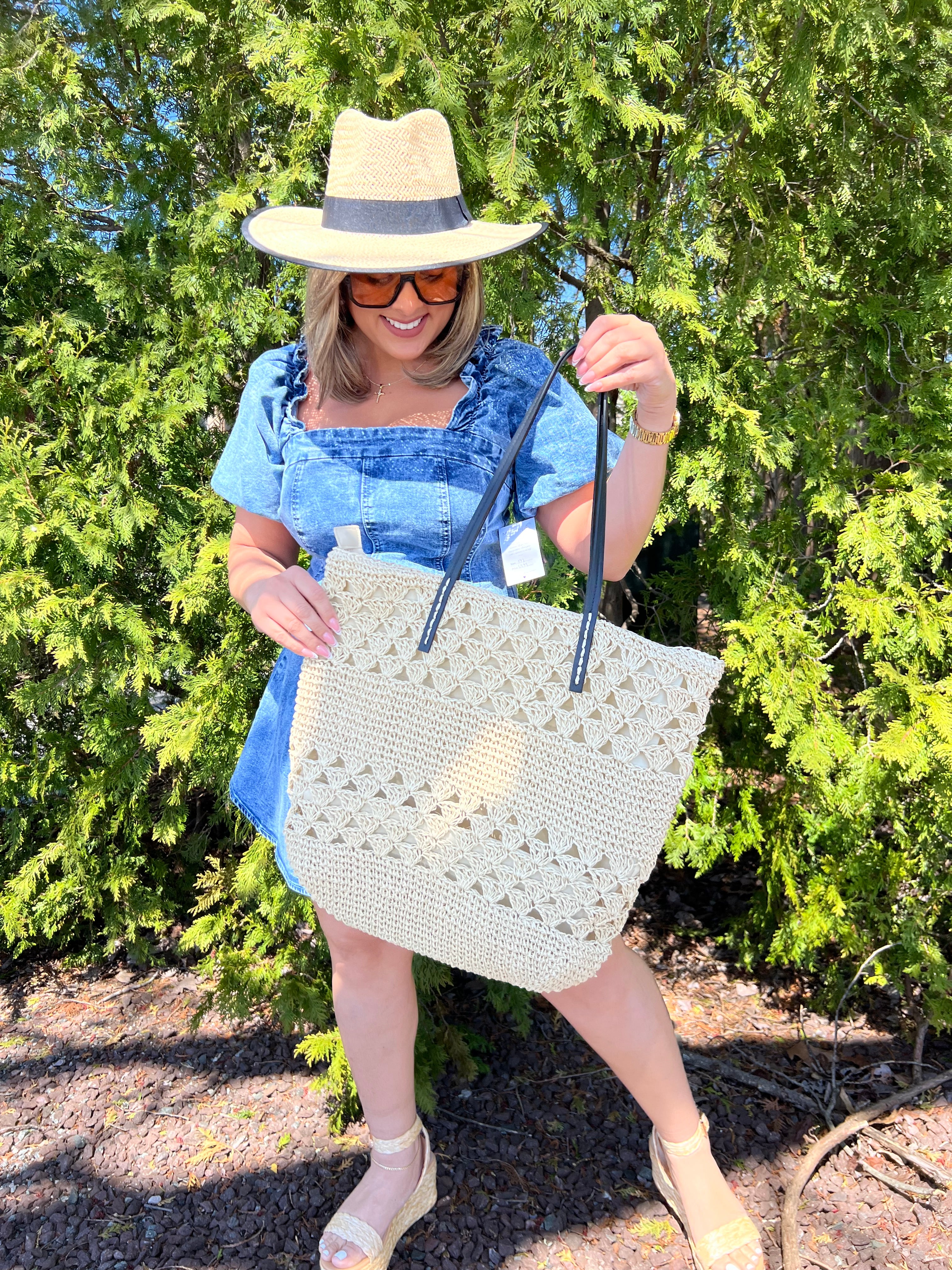 Light Tan Shoulder Bag with Black Strap