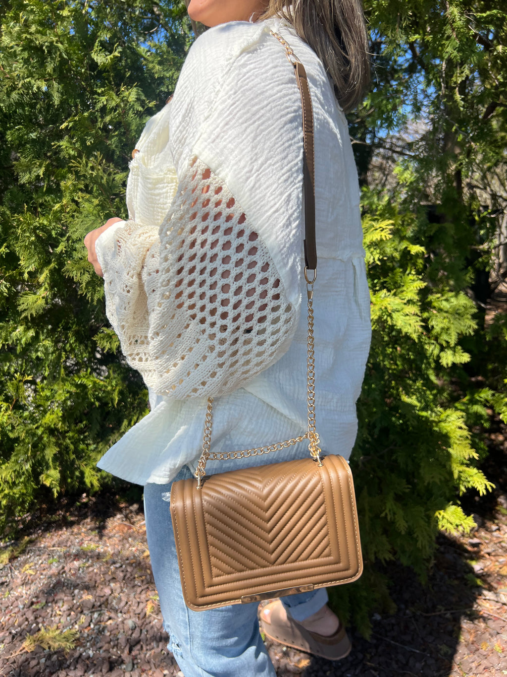 Mocha Shoulder Bag with Gold Straps