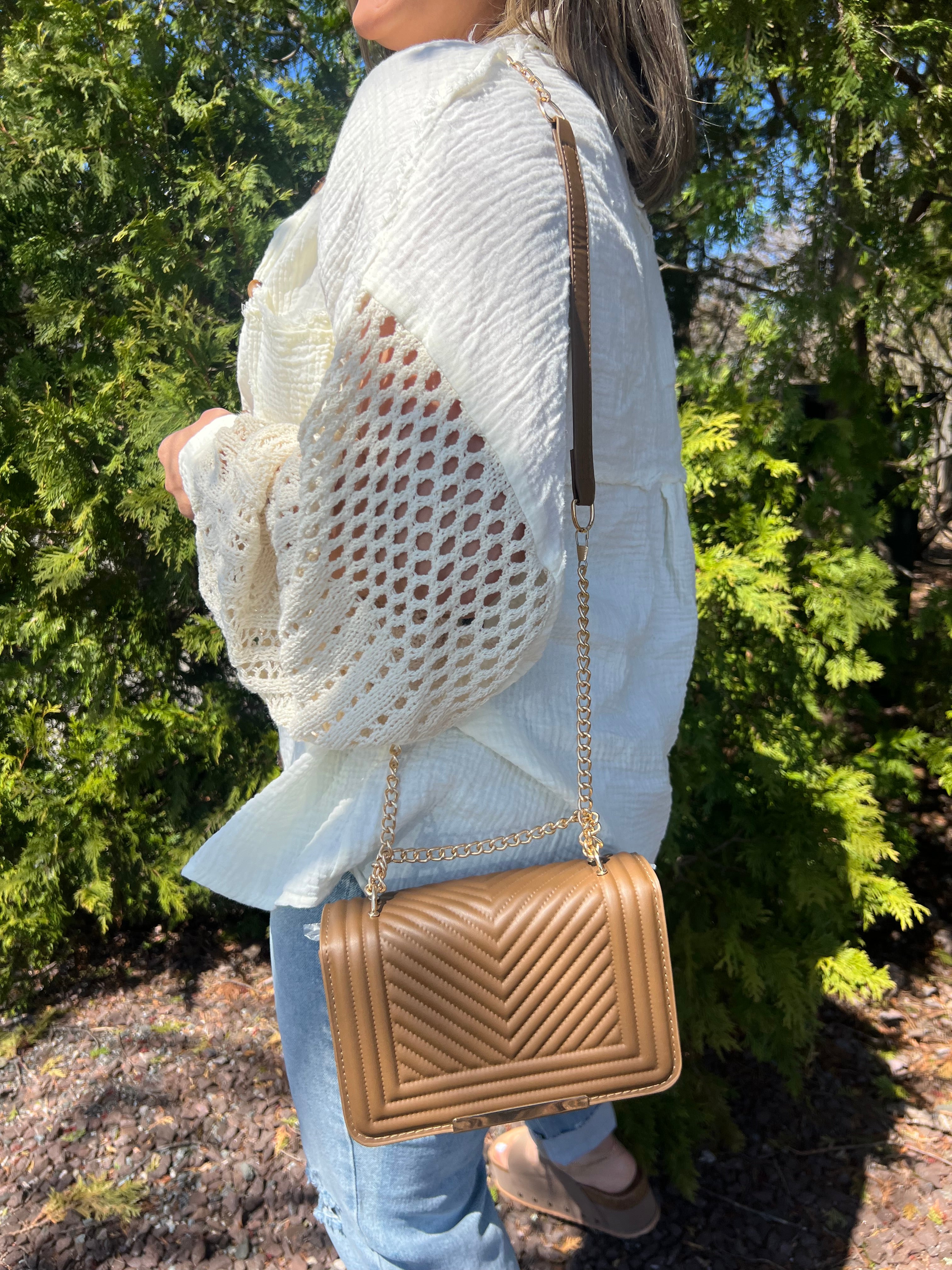 Mocha Shoulder Bag with Gold Straps