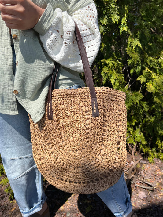 Tan Summer Handbag with Brown Straps